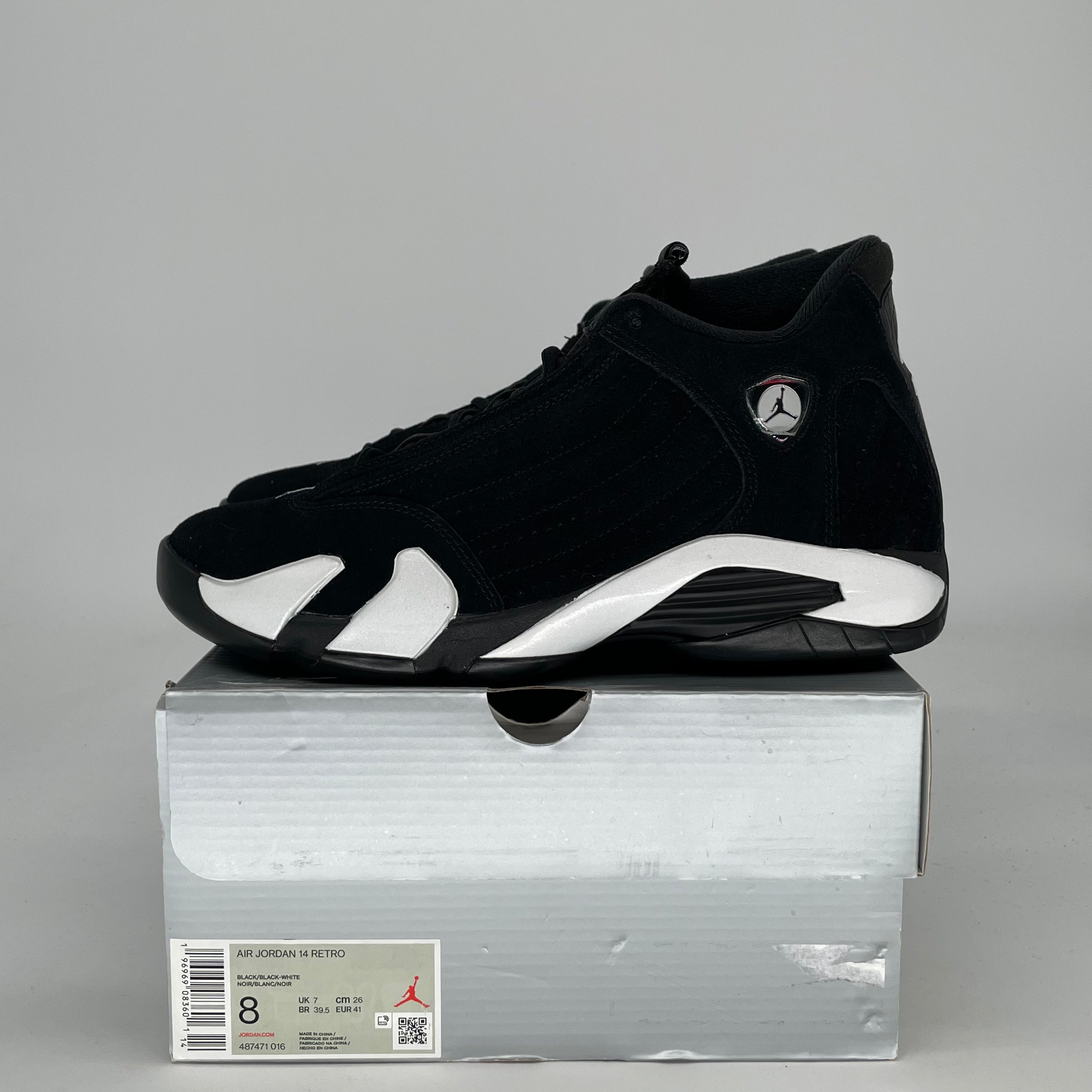 AIR JORDAN 14 BLACK WHITE 487471-016 SIZE 8/9.5W