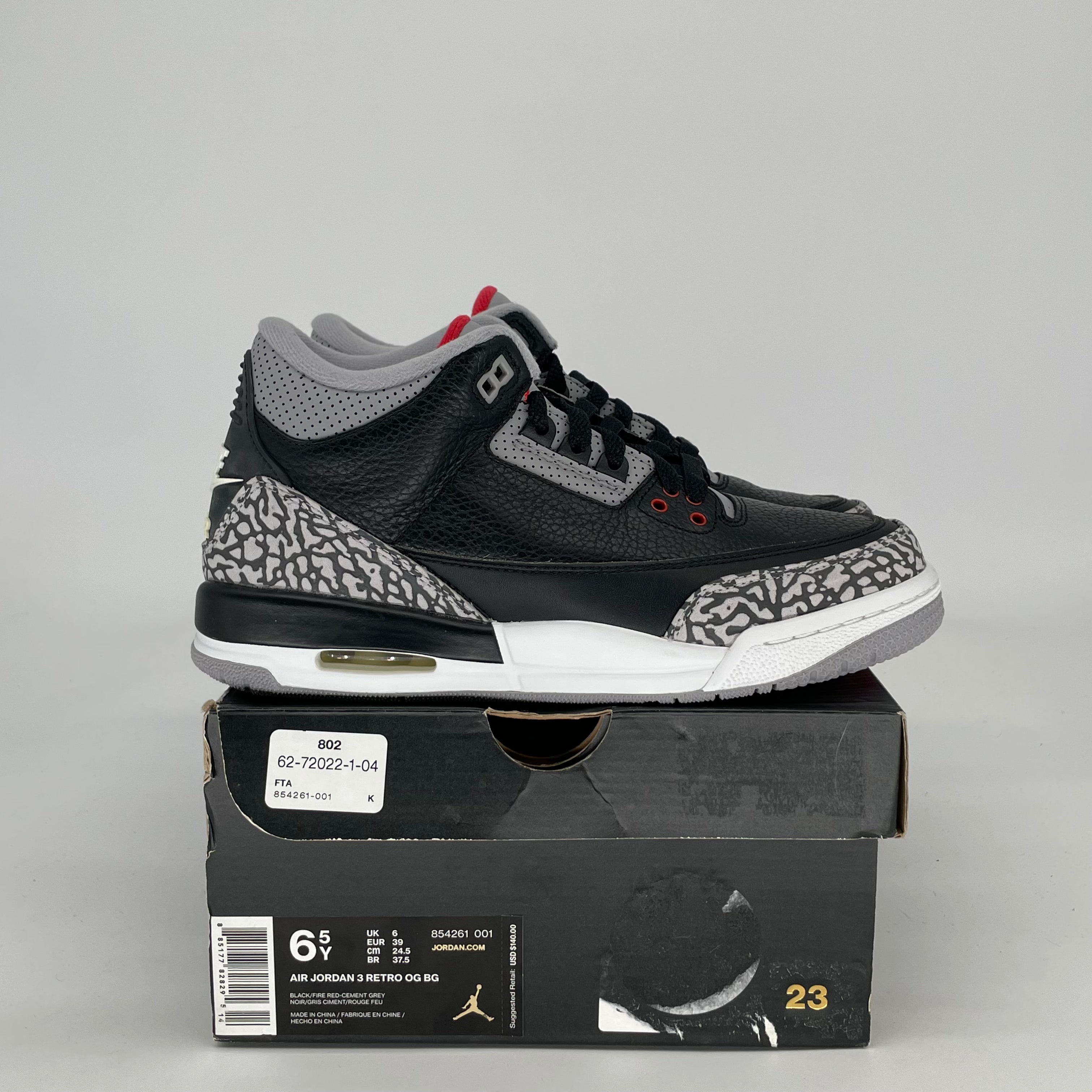 AIR JORDAN 3 BLACK CEMENT 854261-001 SIZE 6.5/8W