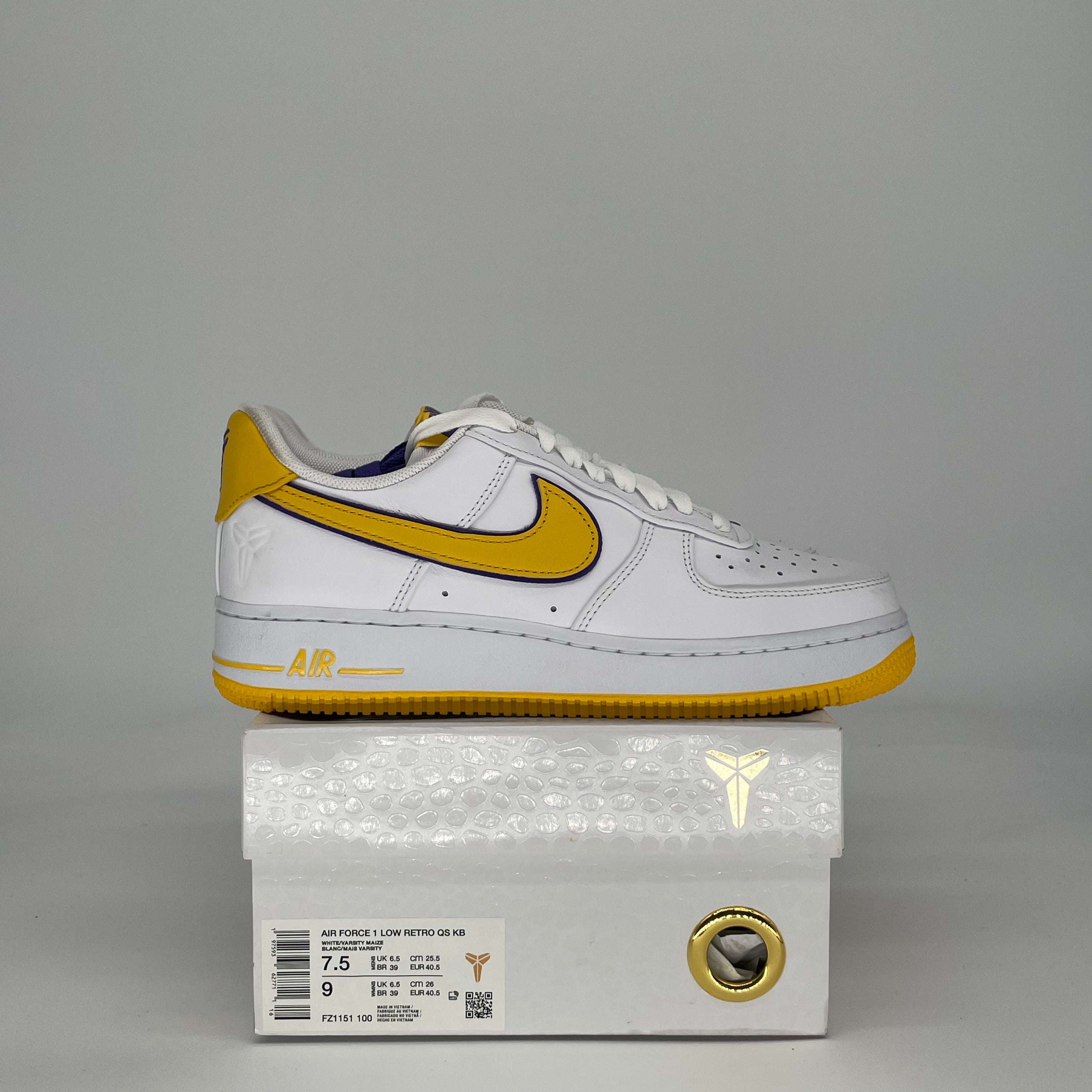 NIKE AIR FORCE 1 LOW KOBE BRYANT LAKERS HOME FZ1151-100 SIZE 7.5/9W