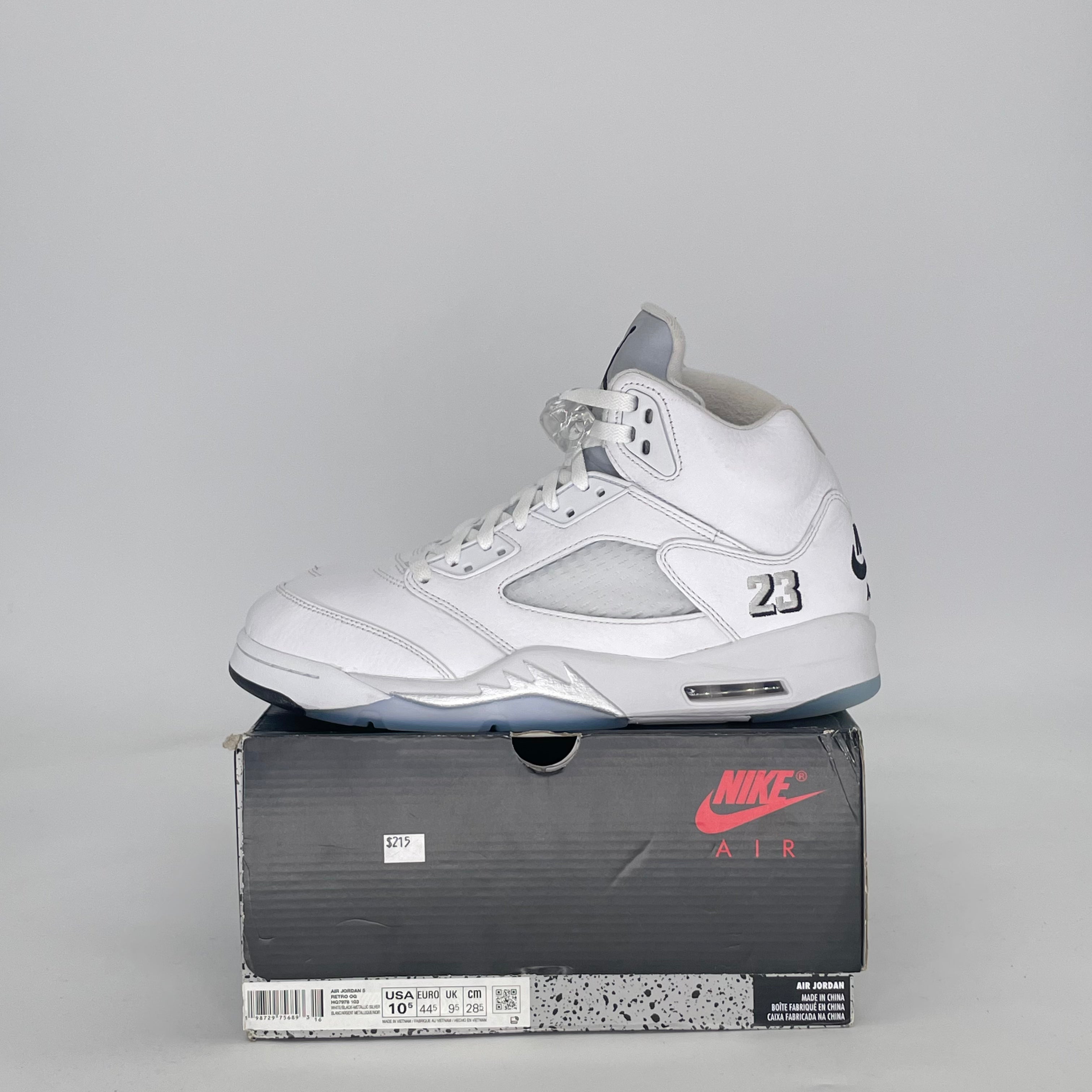 AIR JORDAN 5 WHITE METALLIC HQ7978-103 SIZE 10.5/12W