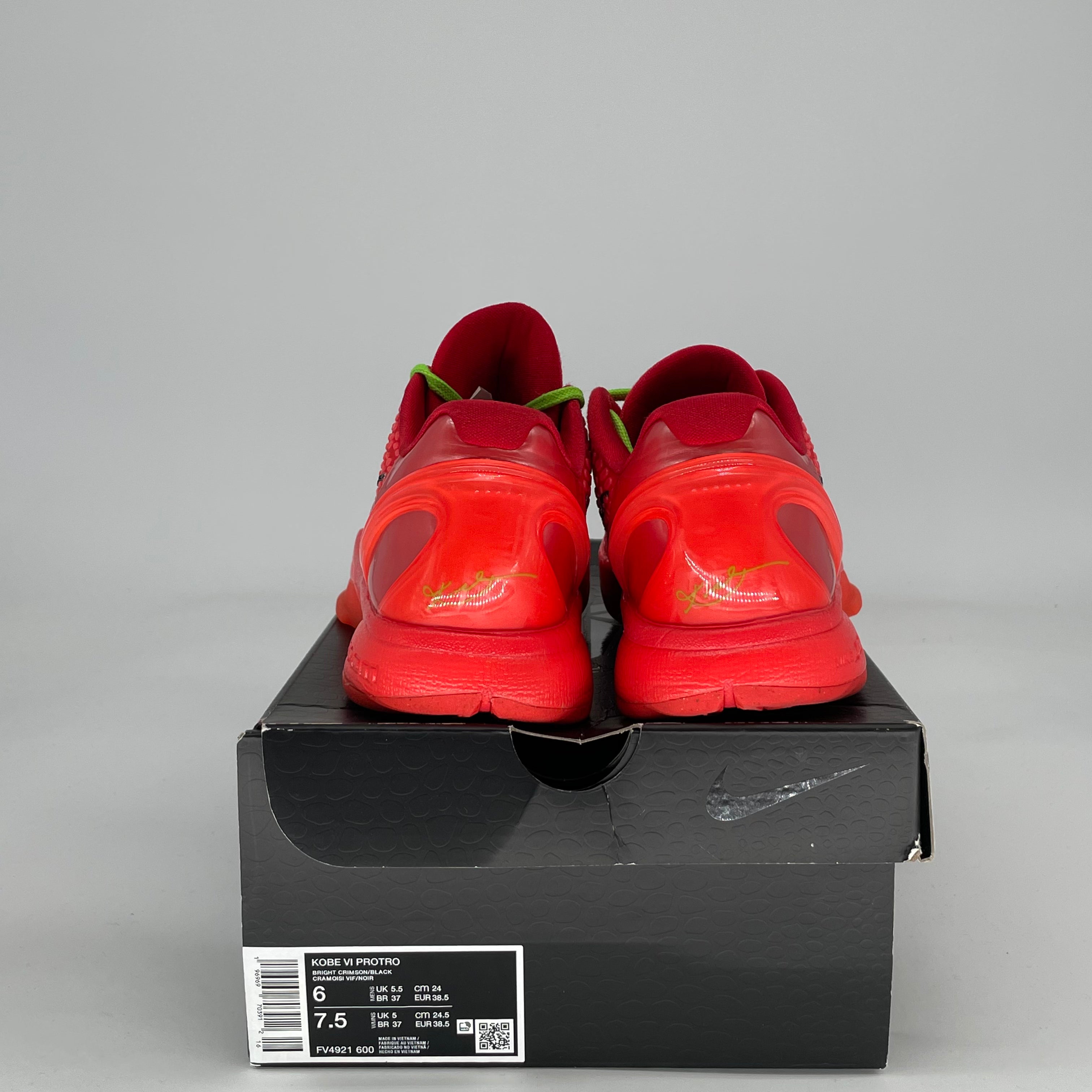 NIKE KOBE 6 PROTRO REVERSE GRINCH FV4921-600 SIZE 6/7.5W