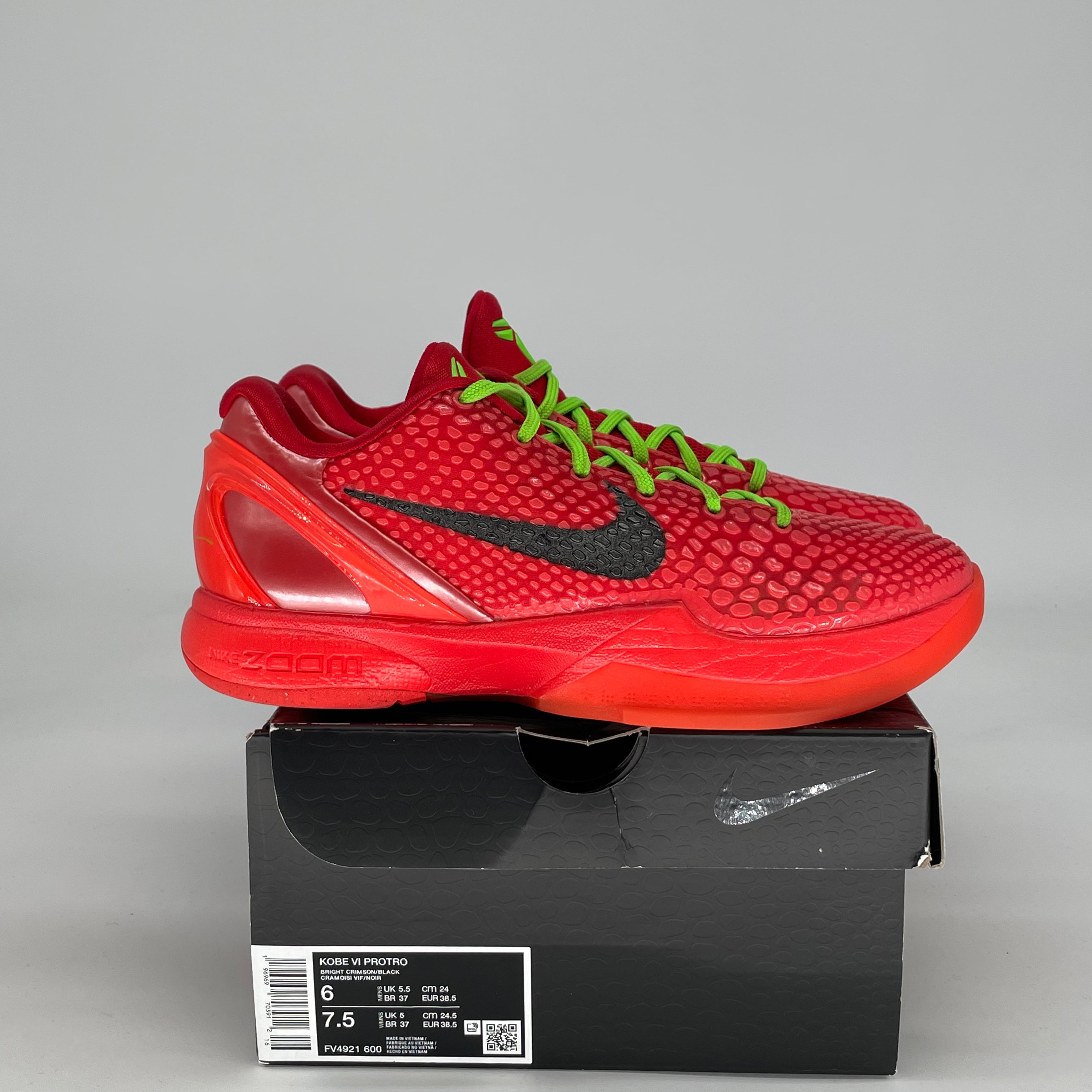 NIKE KOBE 6 PROTRO REVERSE GRINCH FV4921-600 SIZE 6/7.5W