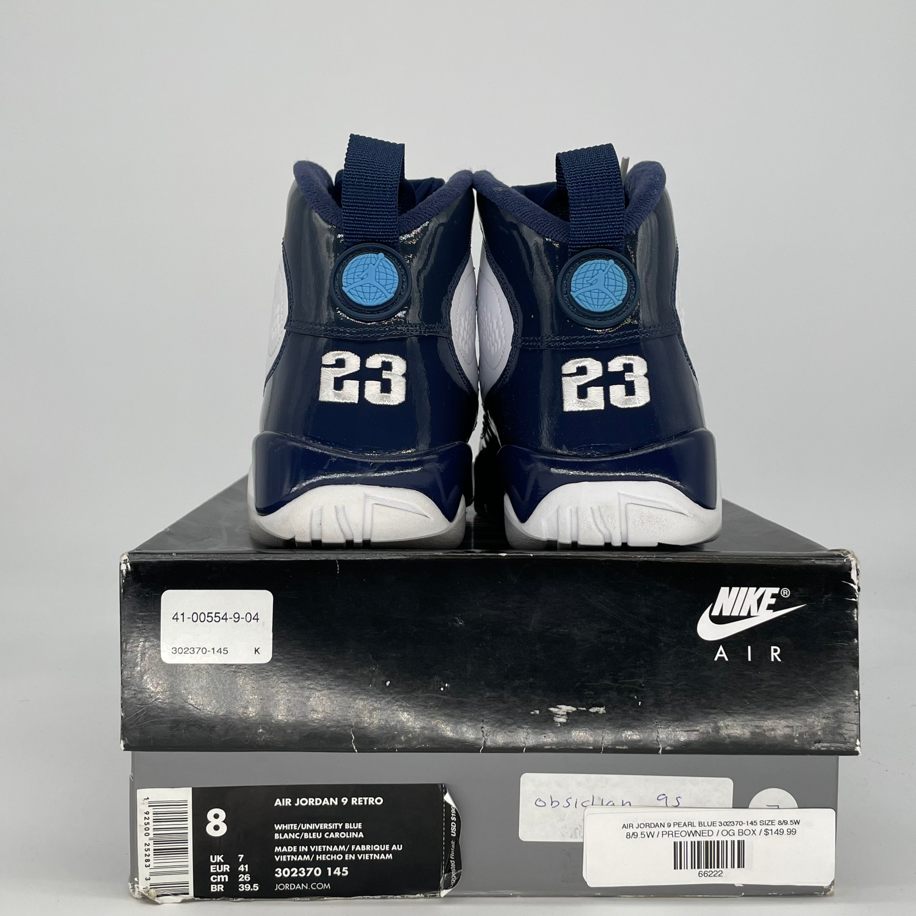 AIR JORDAN 9 PEARL BLUE 302370-145 SIZE 8/9.5W