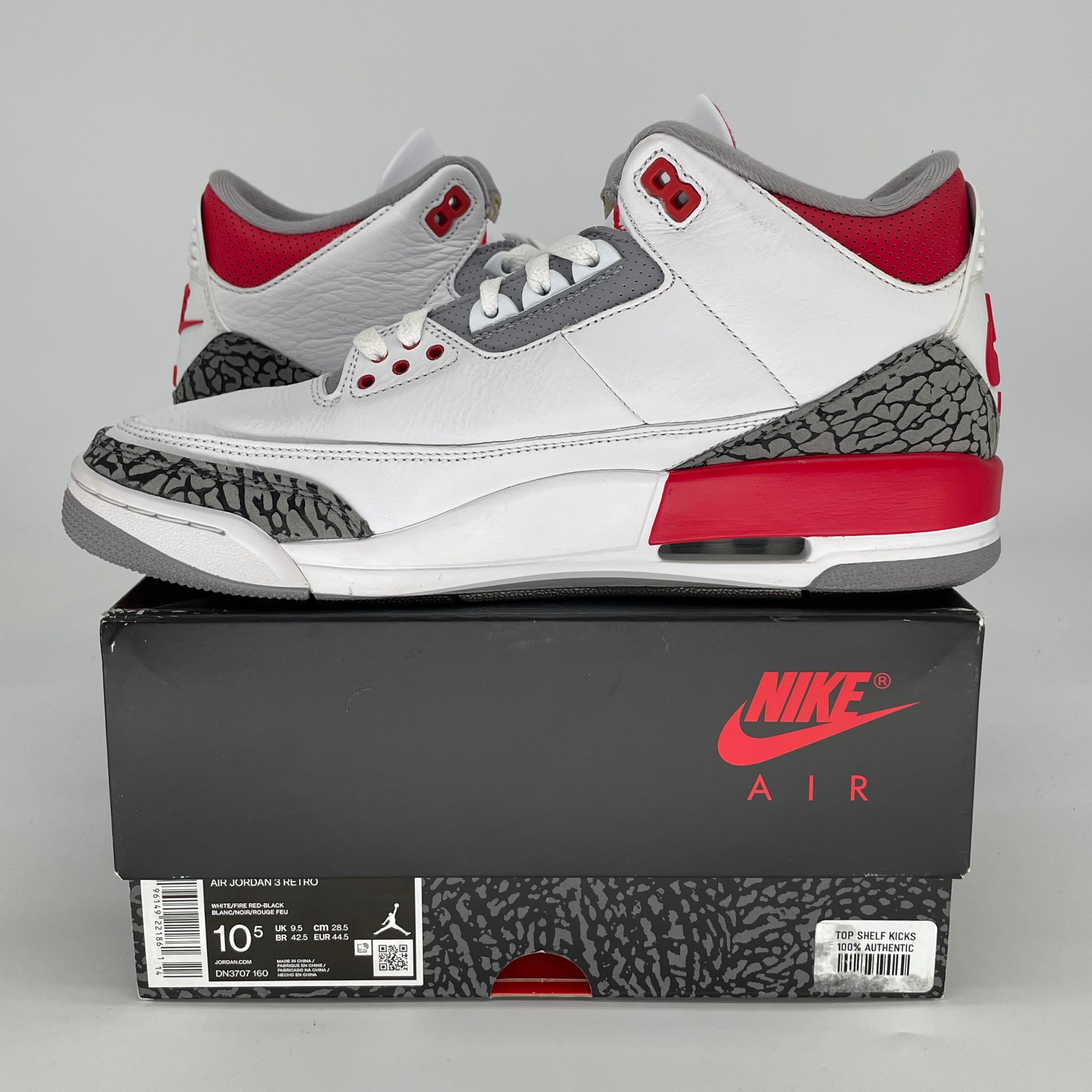 AIR JORDAN 3 FIRE RED DN3707-160 SIZE 10.5/12W