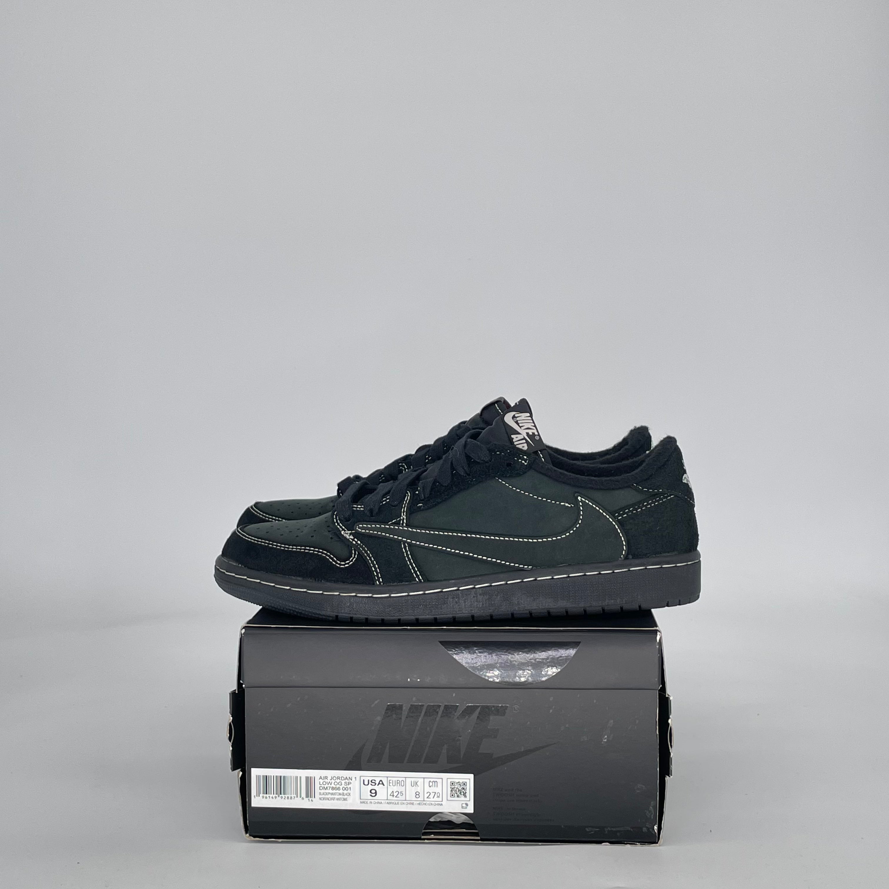 AIR JORDAN 1 LOW TRAVIS SCOTT BLACK PHANTOM DM7866-001 SIZE 9/10.5W