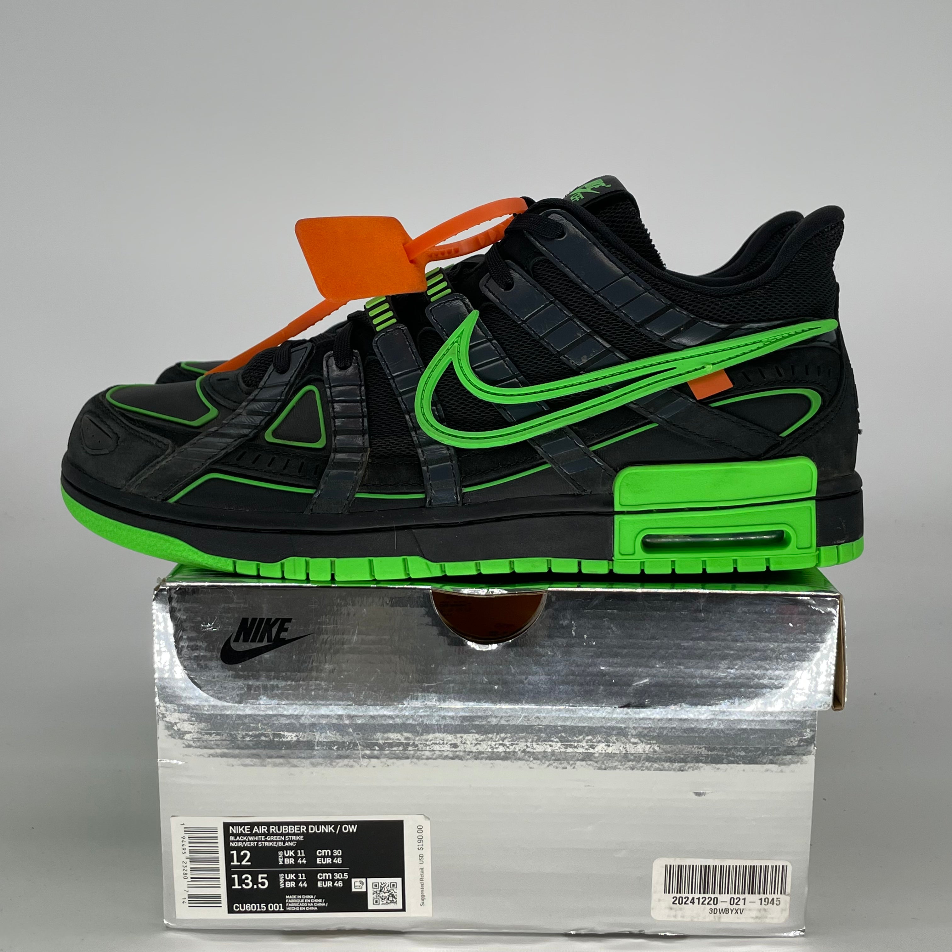 NIKE AIR RUBBER DUNK X OFF-WHITE GREEN STRIKE CU6015-001 SIZE 12/13.5W
