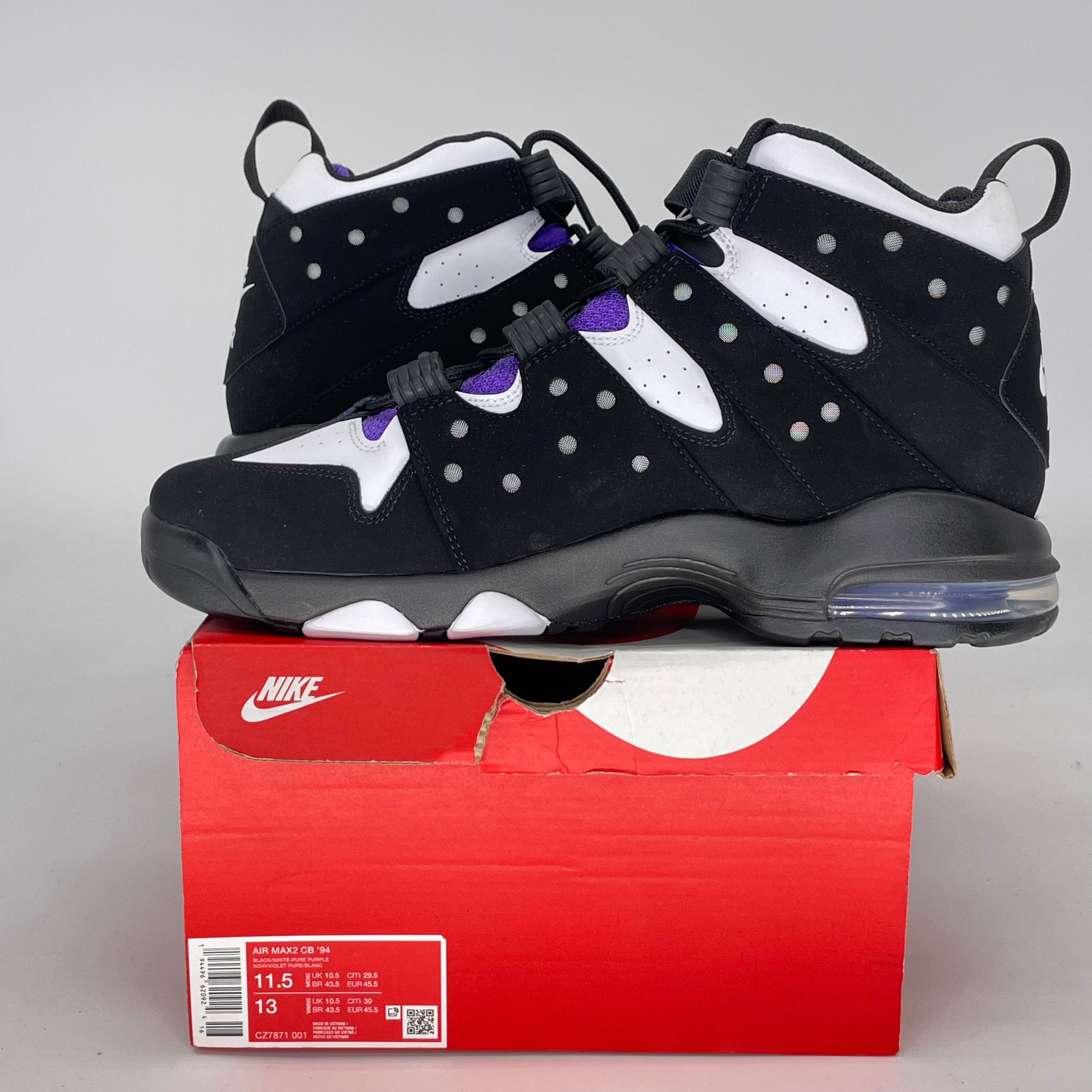 NIKE AIR MAX 2 CB 94 BLACK WHITE PURPLE CZ7871-001 SIZE 11.5/13W