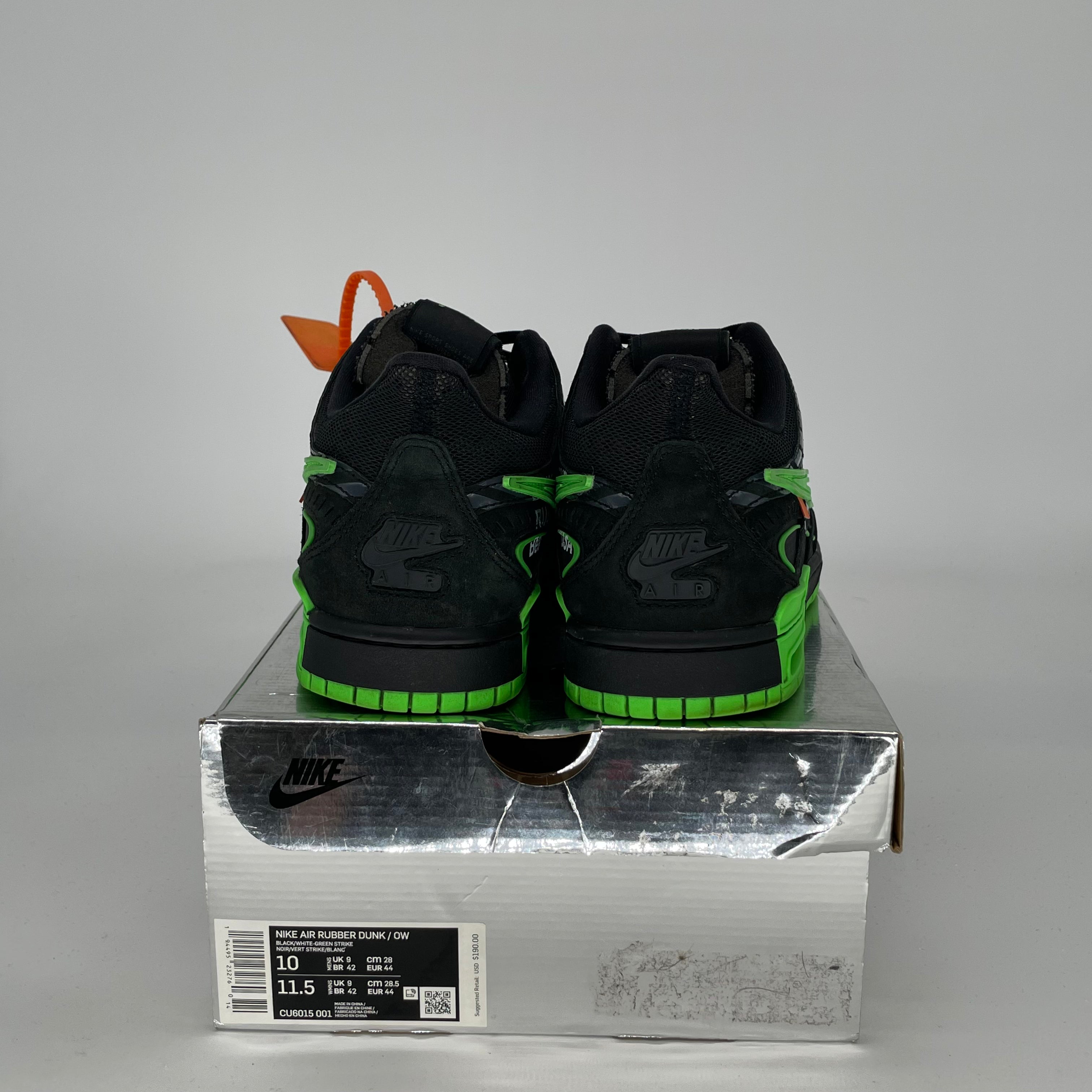 OFF WHITE X NIKE AIR RUBBER DUNK GREEN STRIKE SIZE 10/11.5W CU6015-001