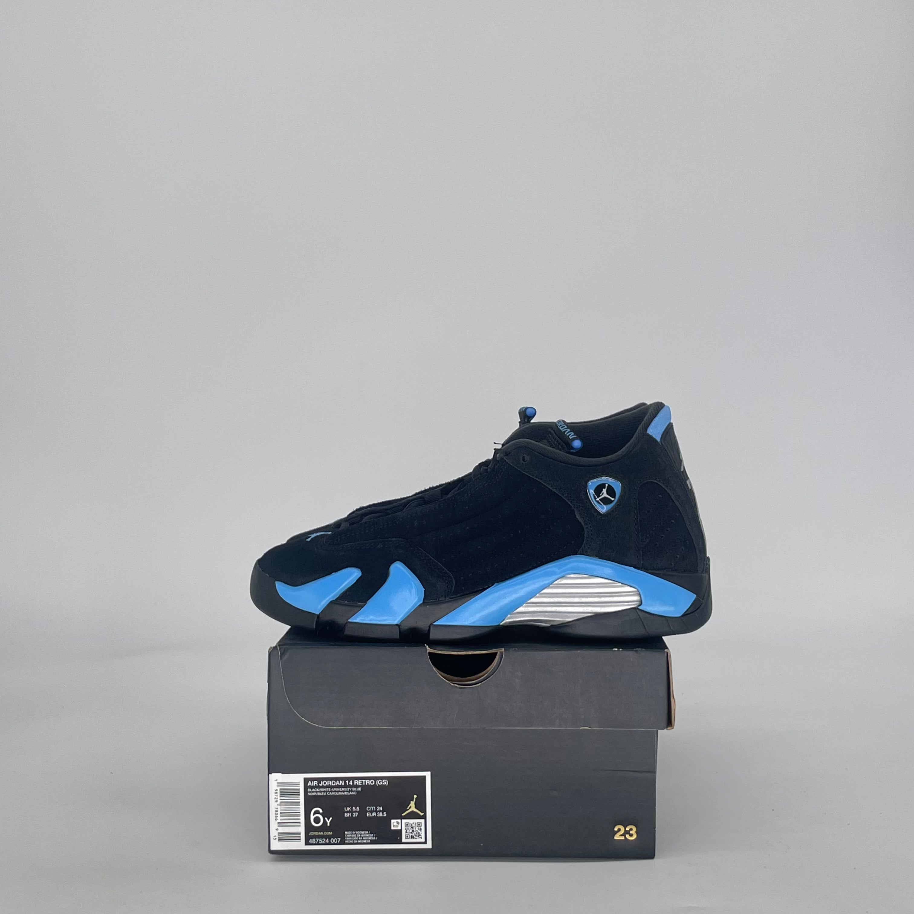AIR JORDAN 14 BLACK UNIVERSITY BLUE 487524-007 SIZE 6/7.5W GS