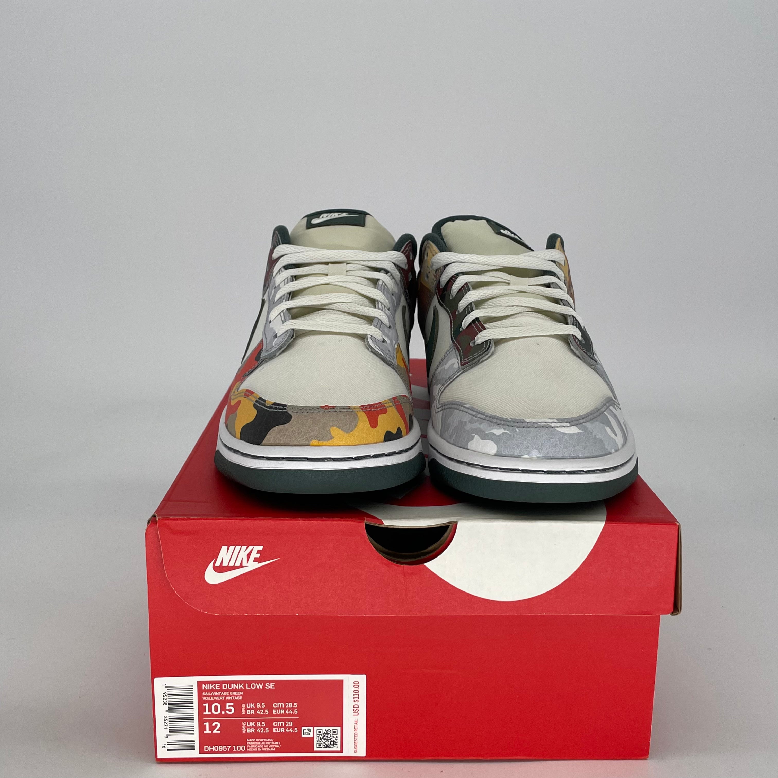 NIKE DUNK LOW SAIL MULTI-CAMO DH0957-100 SIZE 10.5/12W