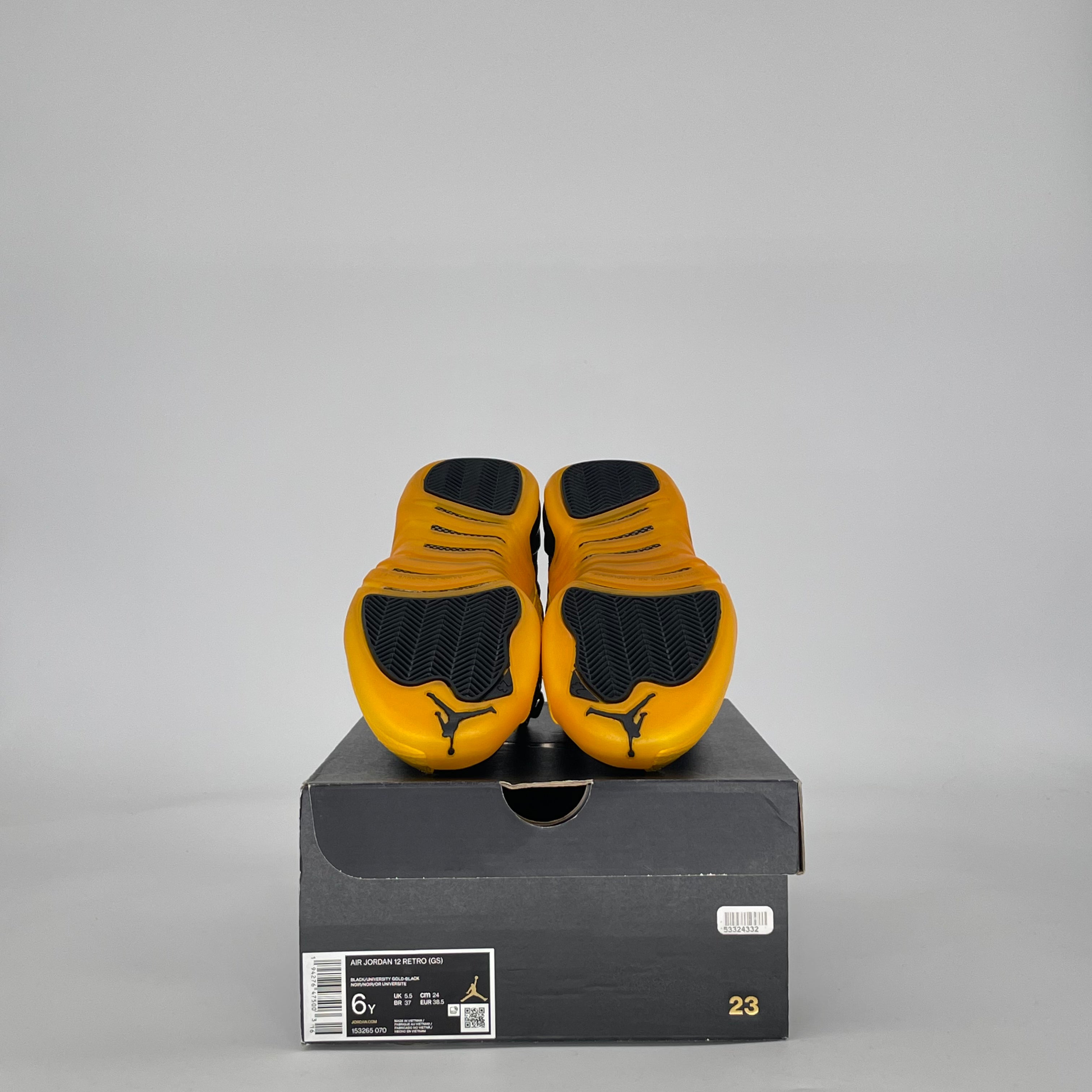 AIR JORDAN 12 BLACK UNIVERSITY GOLD 153265-070 SIZE 6/7.5W GS
