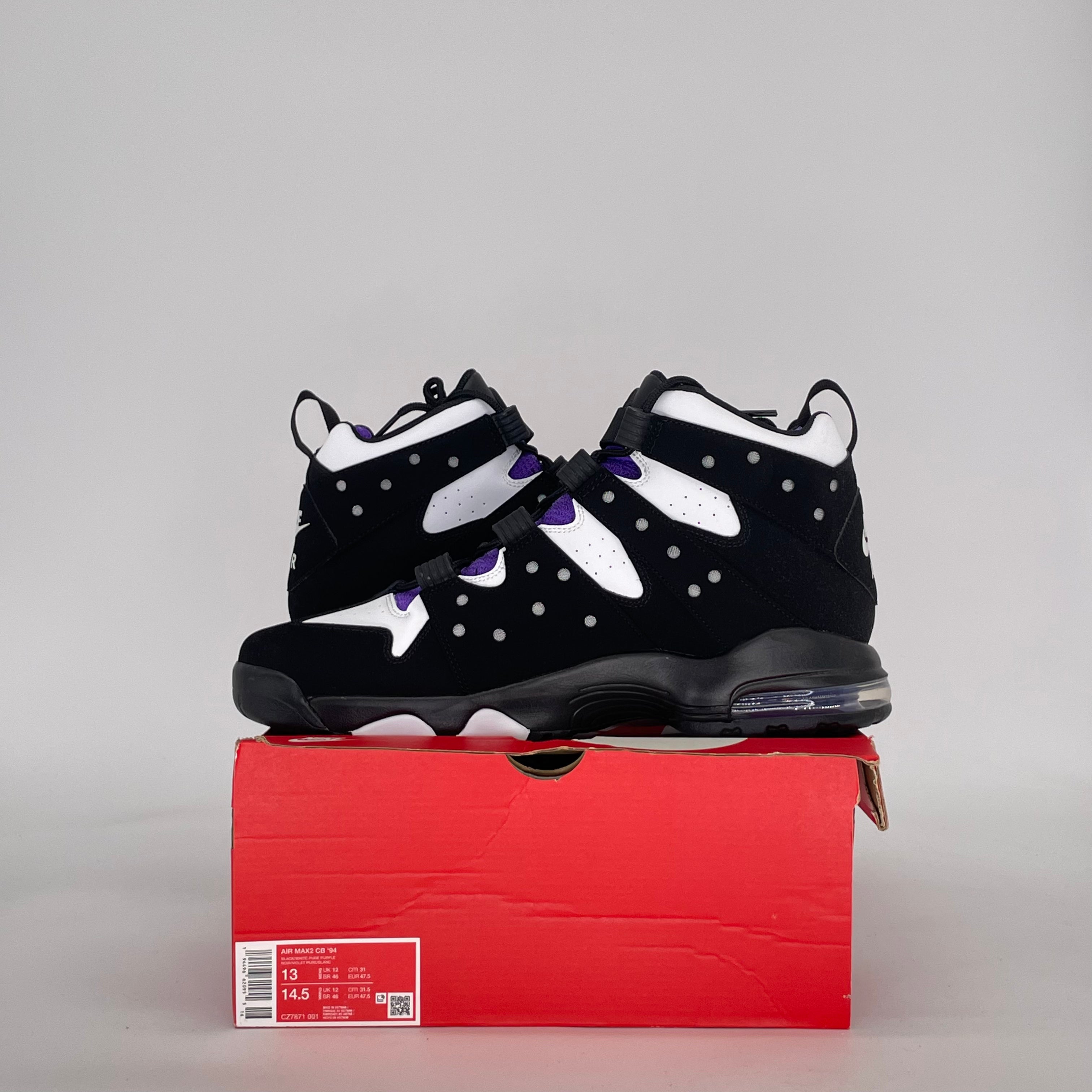 NIKE AIR MAX 2 CB '94 BLACK WHITE PURPLE CZ7871-001 SIZE 13/14.5W