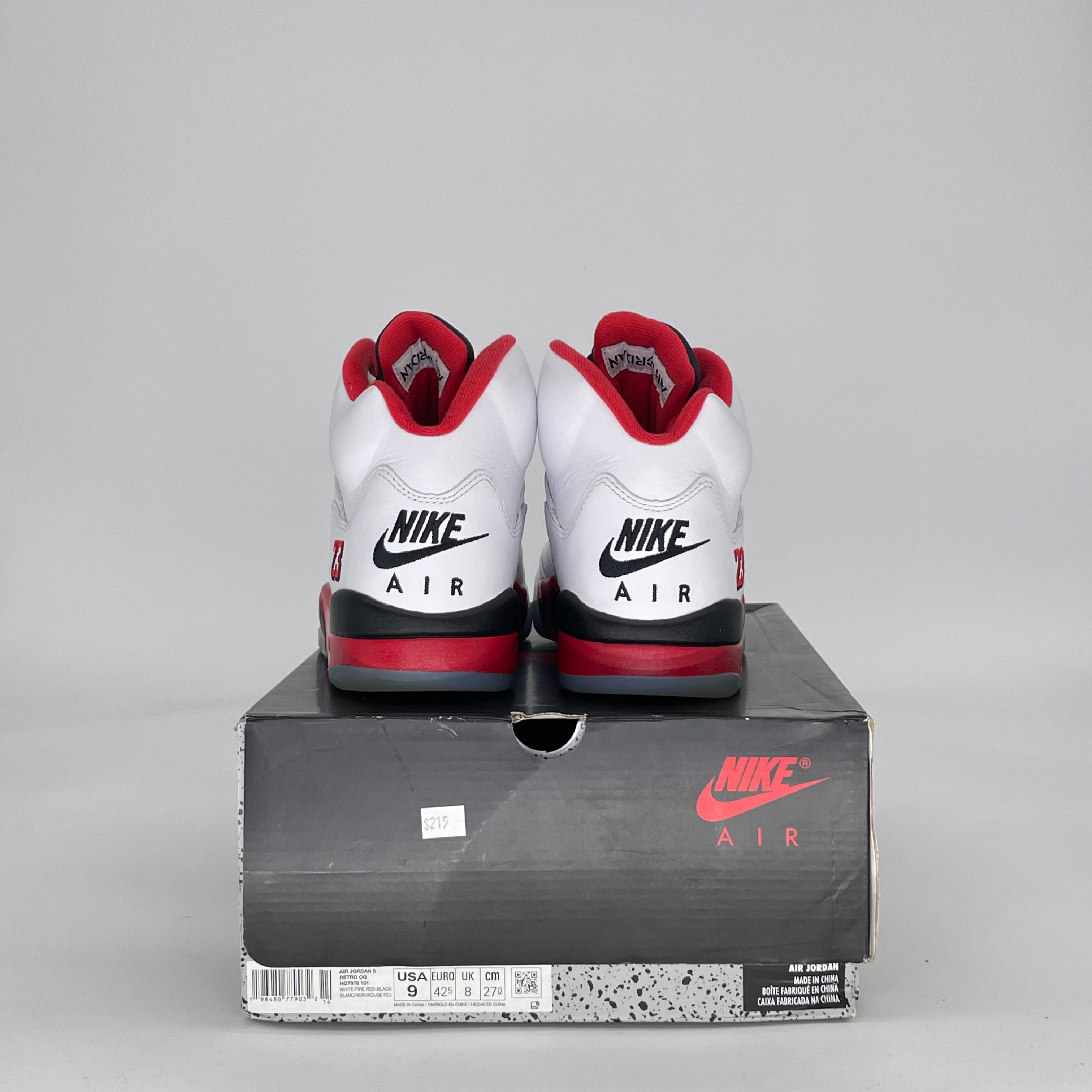 AIR JORDAN 5 FIRE RED BLACK TONGUE HQ7978-101 SIZE 9/10.5W