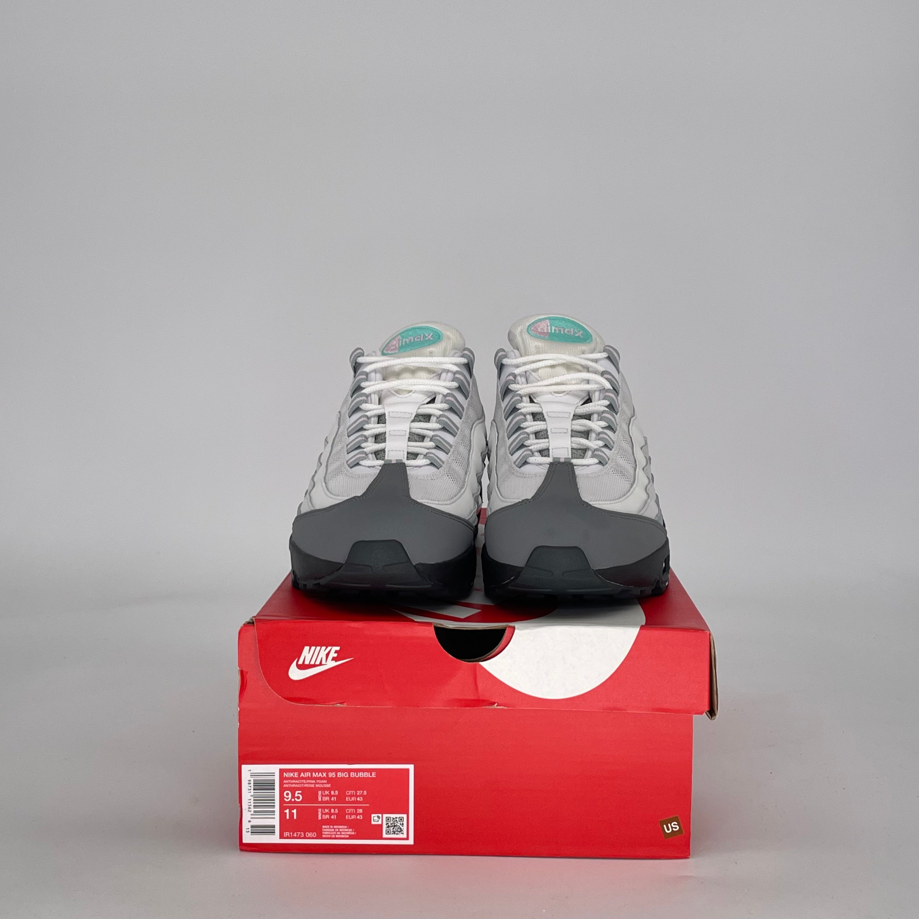 NIKE AIR MAX 95 BIG BUBBLE WHITE HYPER TURQUOISE PINK FOAM IR1473-060 SIZE 9.5/11W