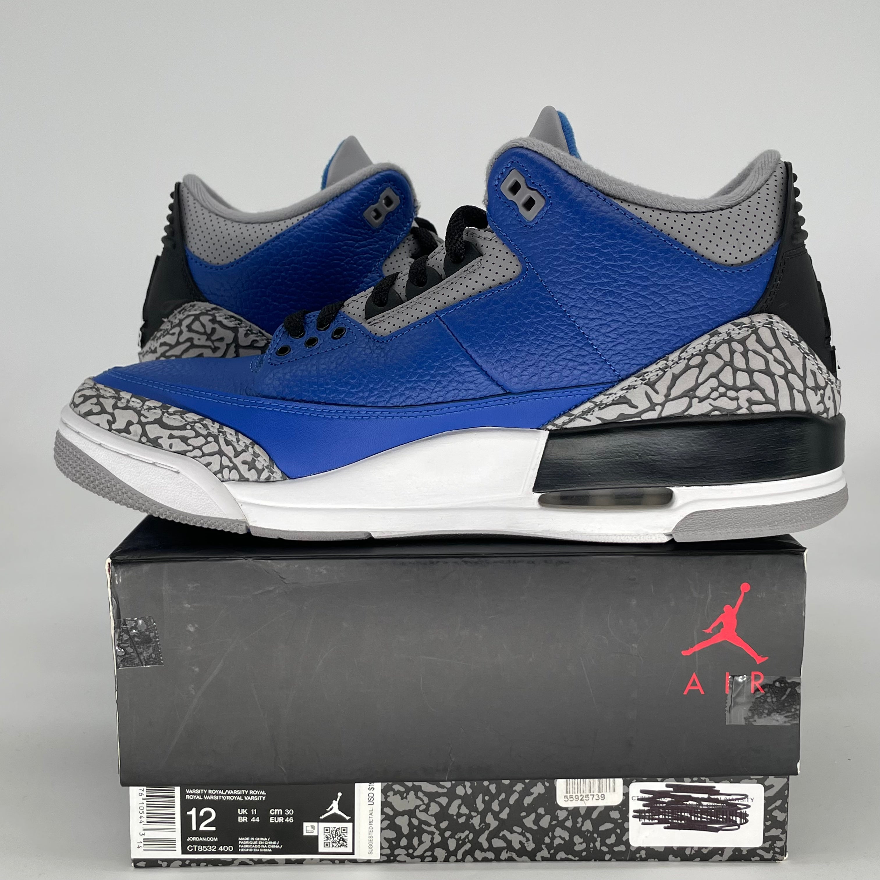 AIR JORDAN 3 VARSITY ROYAL CEMENT CT8532-400 SIZE 12/13.5W