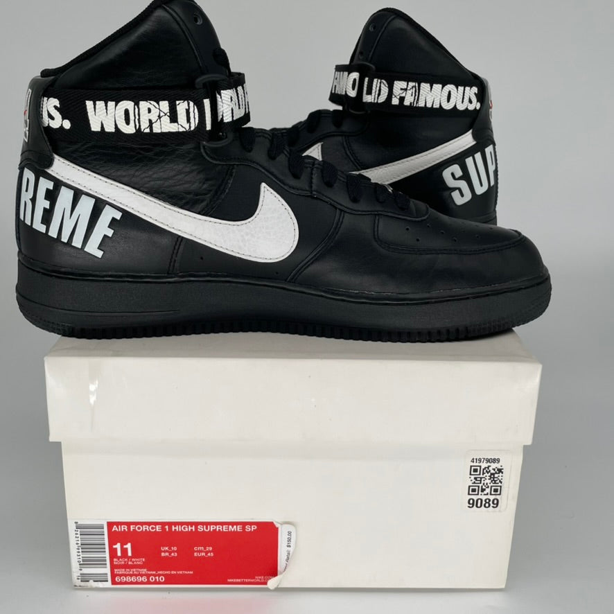 NIKE AIR FORCE 1 HIGH SUPREME WOLD FAMOUS BLACK SIZE 11 698696-010