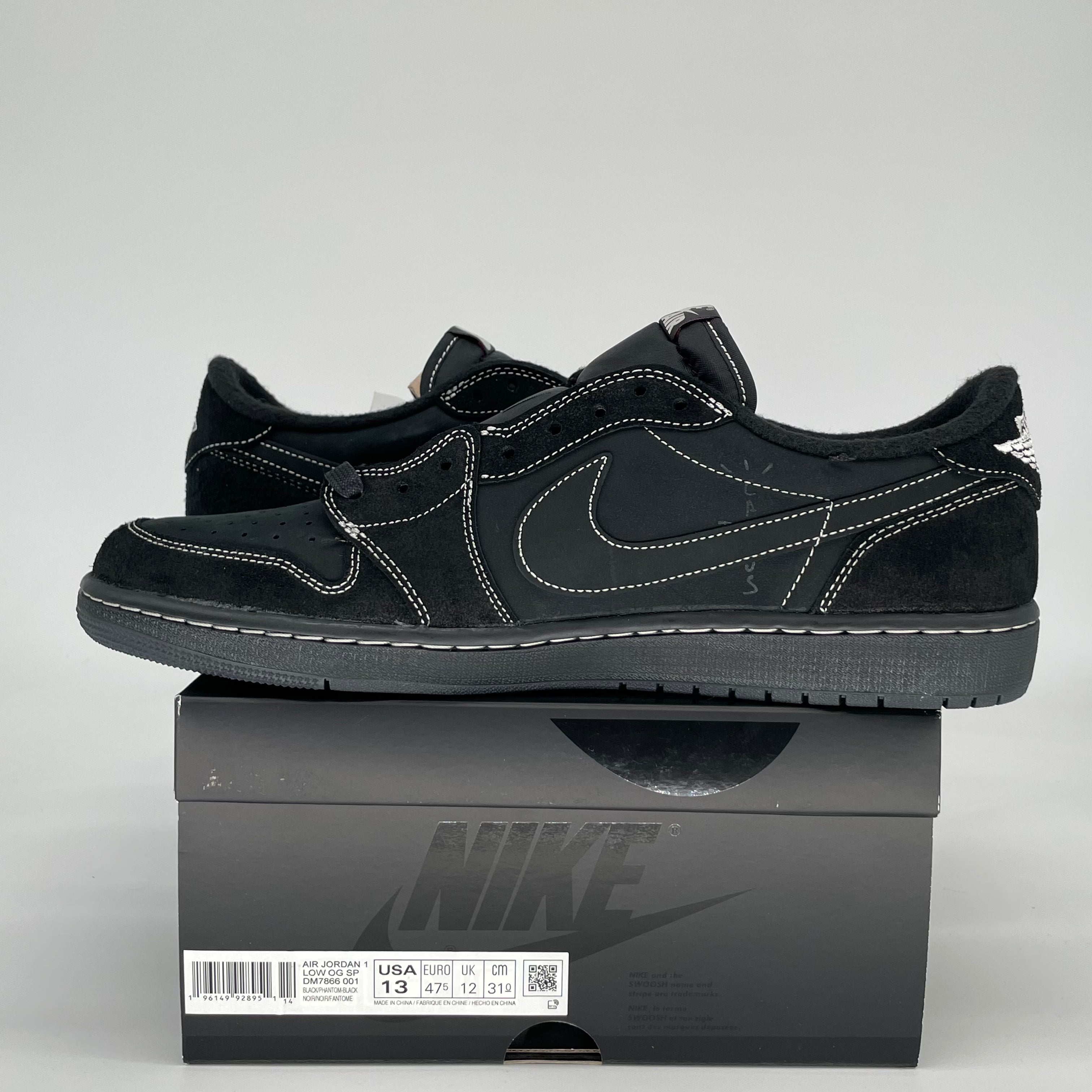 TRAVIS SCOTT X AIR JORDAN 1 LOW BLACK PHANTOM DM7866-001 SIZE 13/14.5W