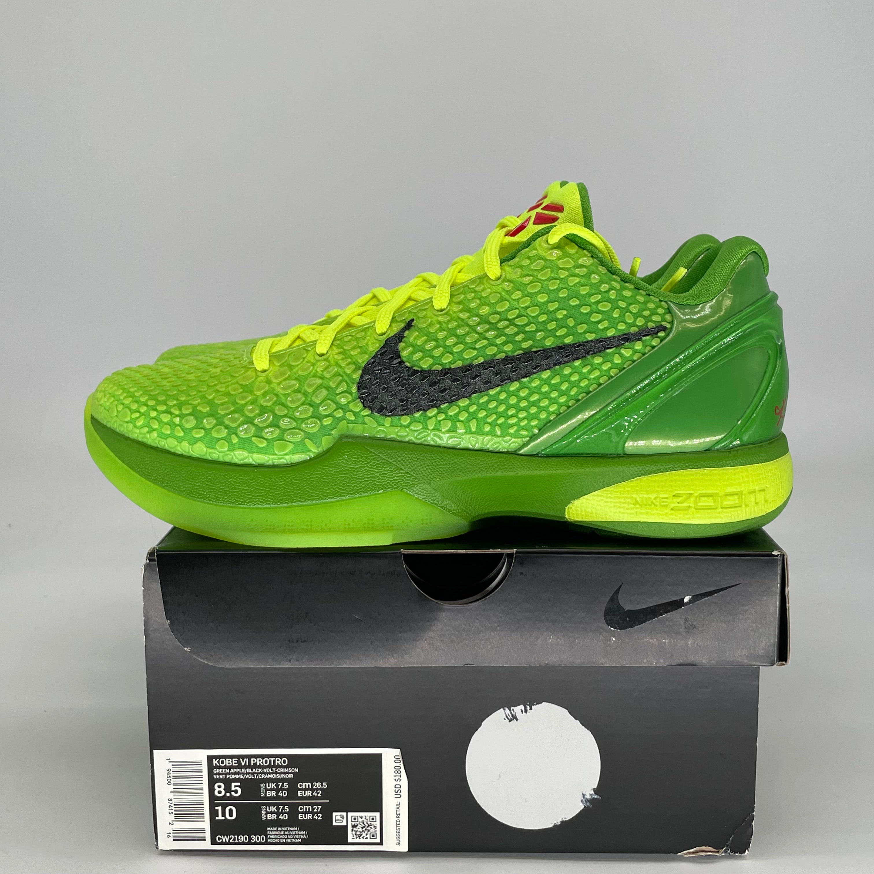 NIKE KOBE 6 PROTRO GRINCH CW2190-300 SIZE 8.5/10W