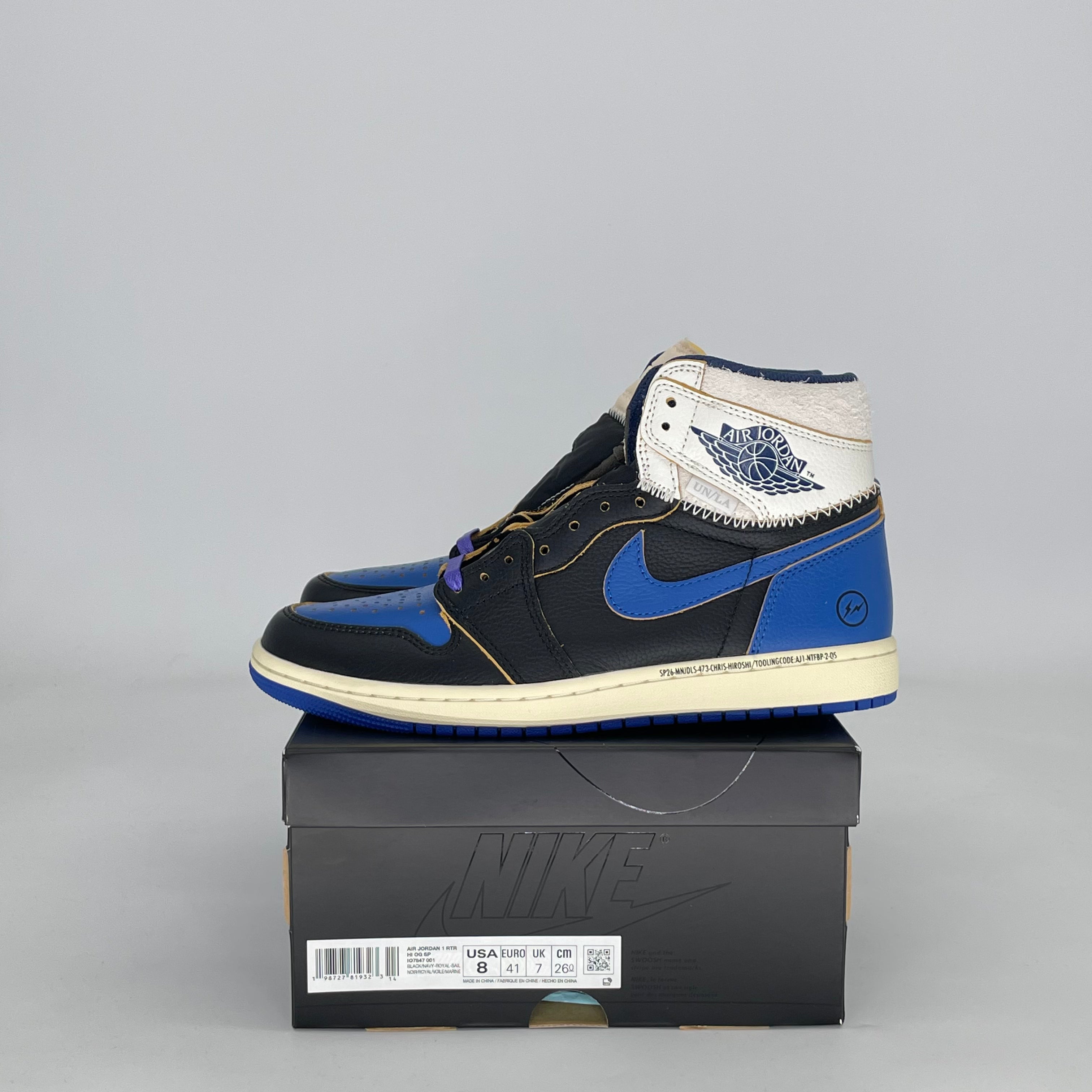AIR JORDAN 1 HIGH FRAGMENT X UNION LA SPORT ROYAL IO7847-001 SIZE 8/9.5W