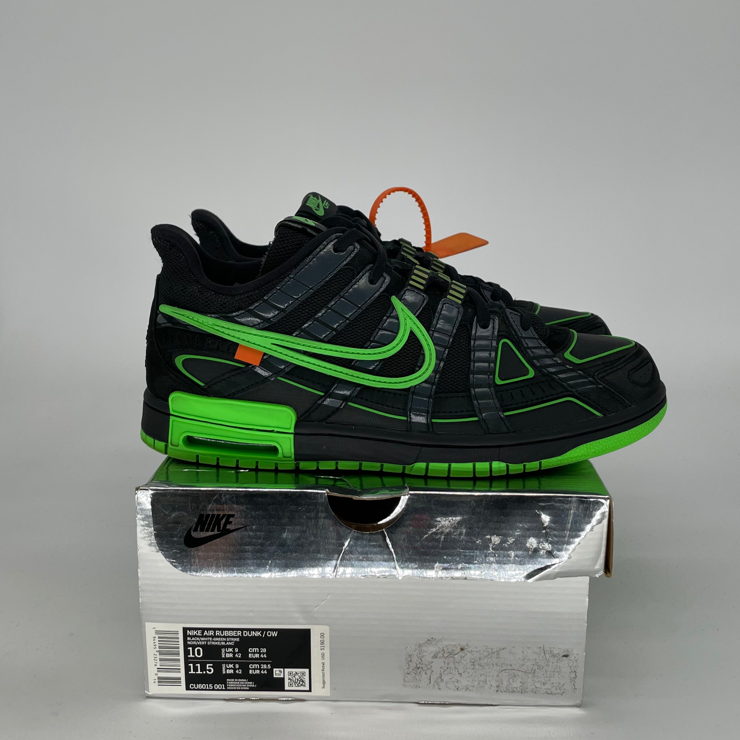 OFF WHITE X NIKE AIR RUBBER DUNK GREEN STRIKE SIZE 10/11.5W CU6015-001