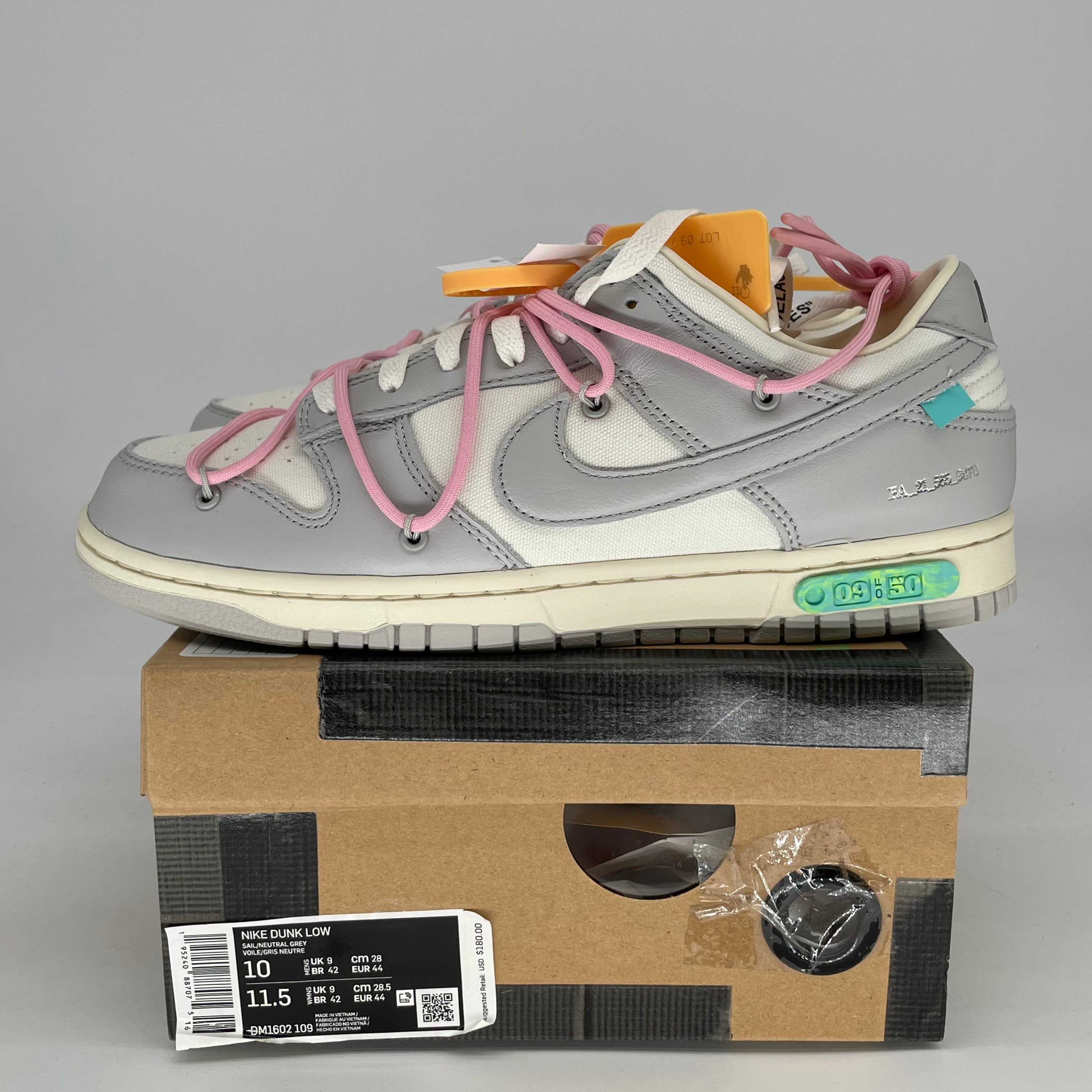 OFF WHITE X NIKE DUNK LOW LOT 9 DM1602-109 SIZE 10.5/12W