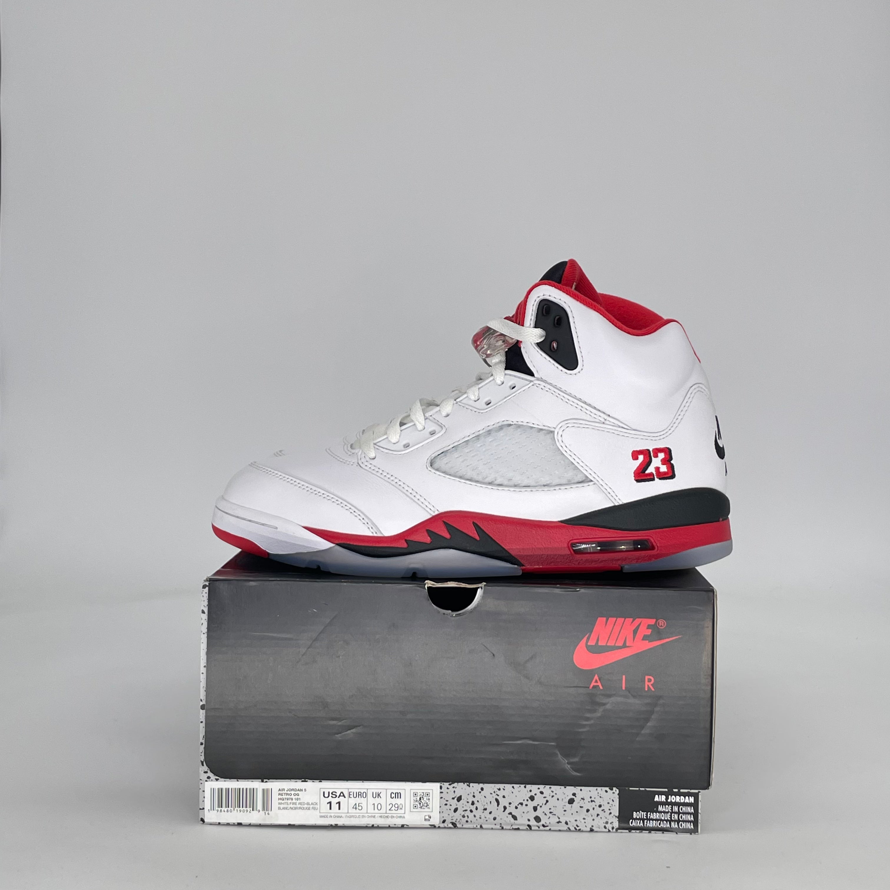 AIR JORDAN 5 FIRE RED BLACK TONGUE HQ7978-101 SIZE 11/12.5W