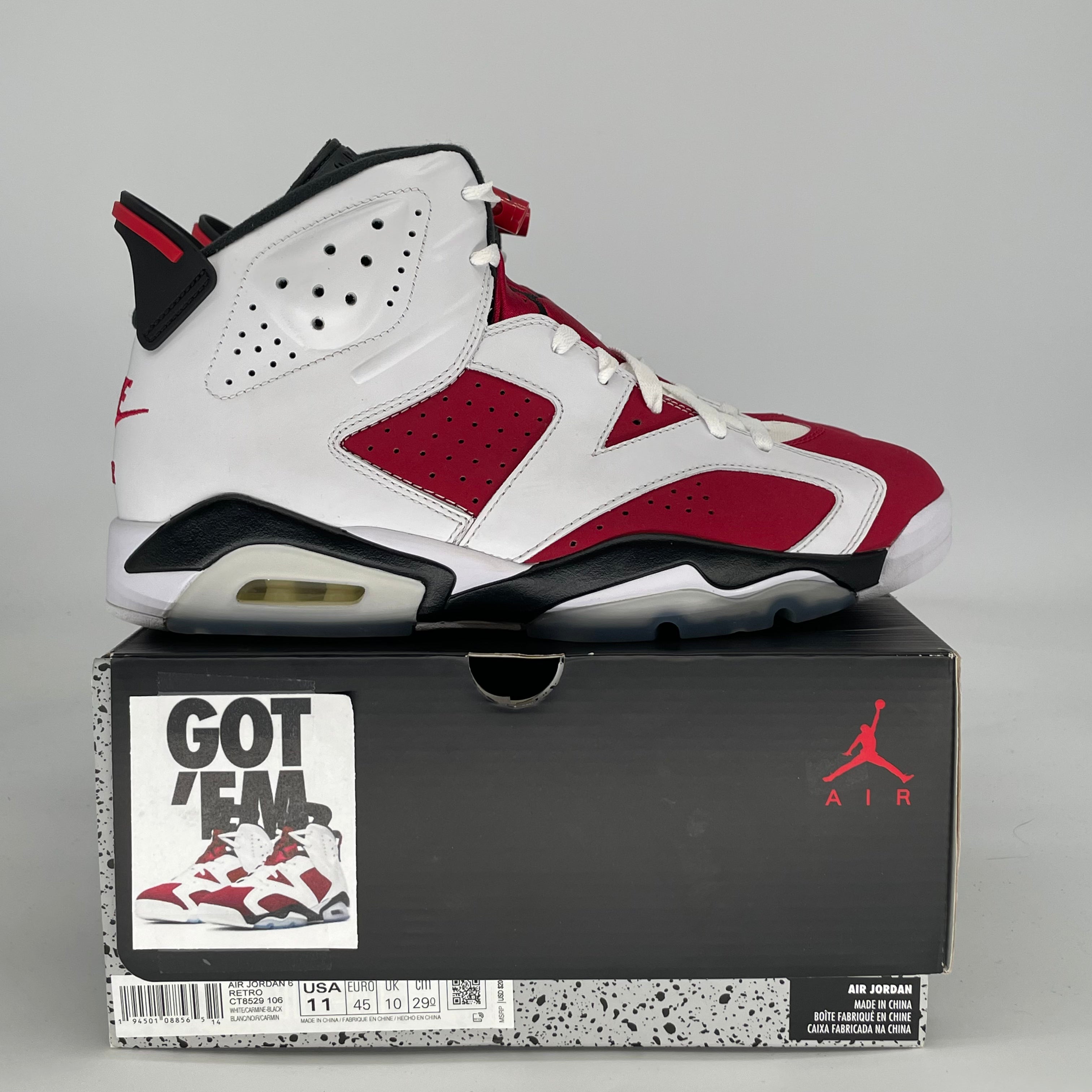 AIR JORDAN 6 CARMINE CT8529-106 SIZE 11/12.5W