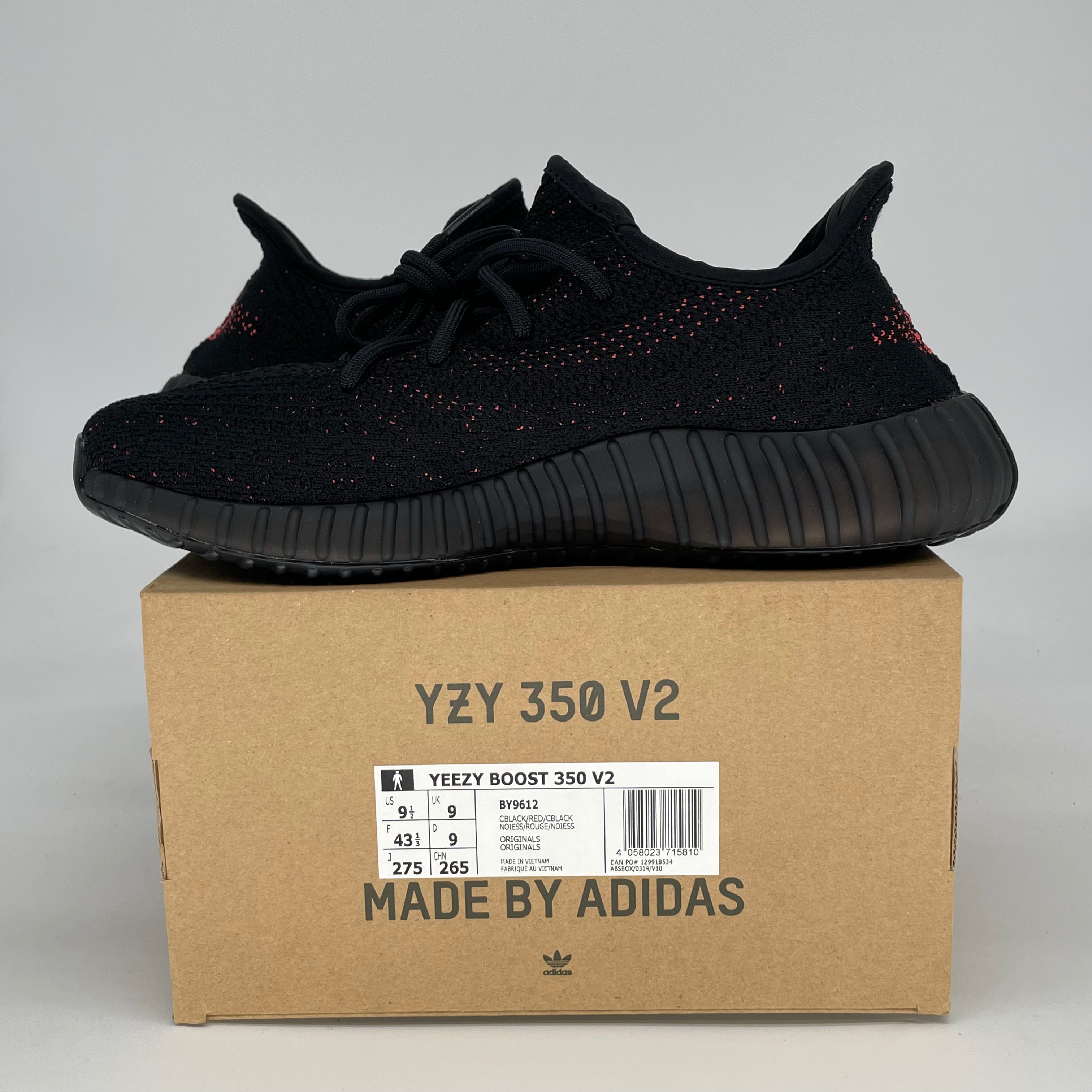 ADIDAS YEEZY 350 V2 CORE BLACK RED BY9612 SIZE 9/10.5W
