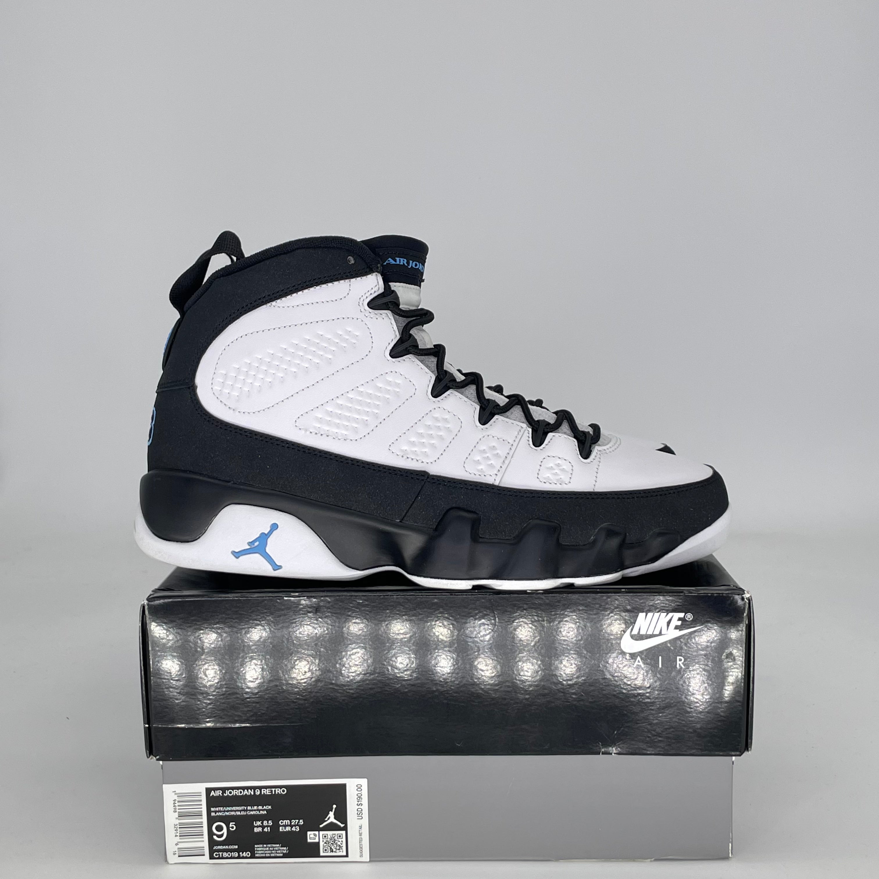 AIR JORDAN 9 UNIVERSITY BLUE CT8019-140 SIZE 9.5/11W