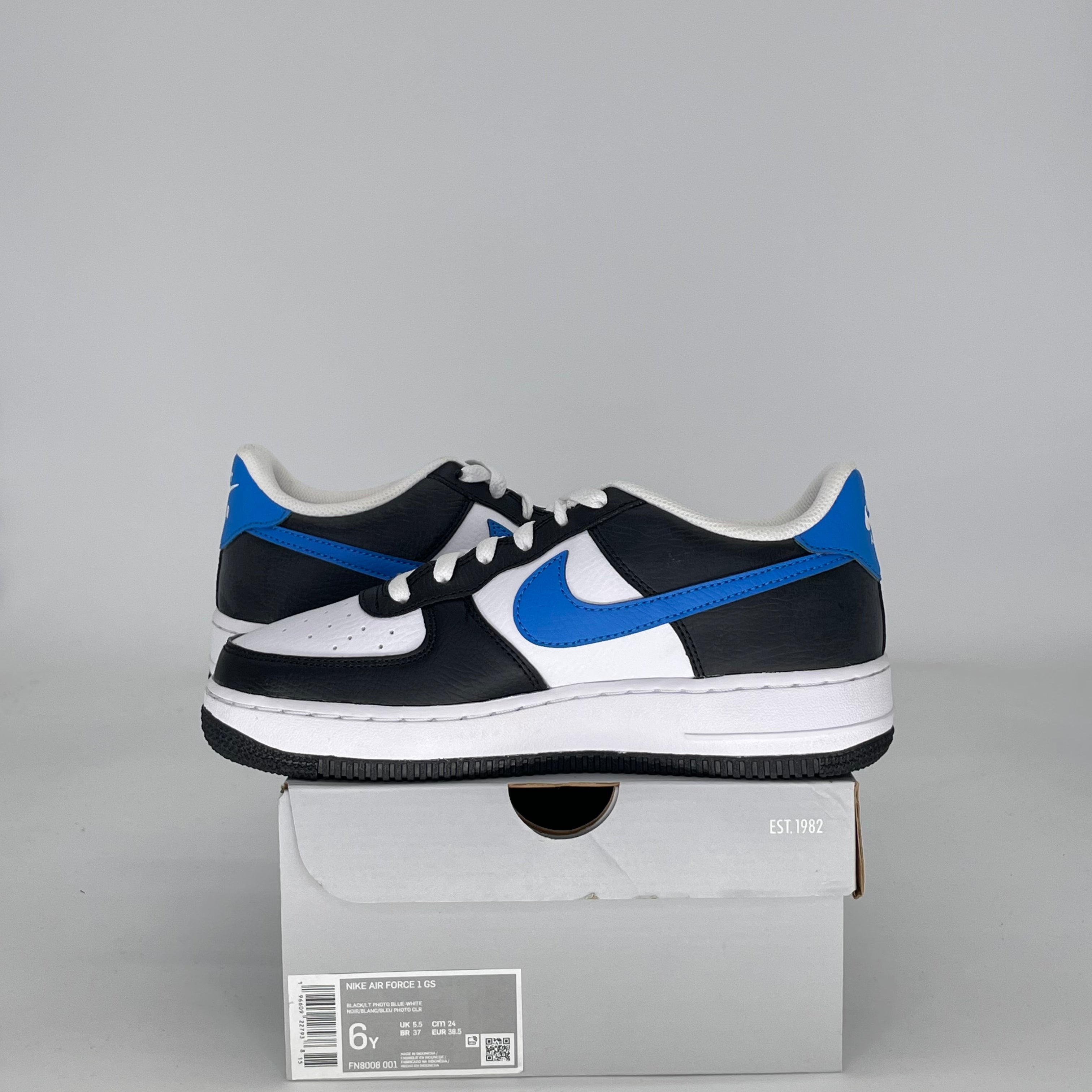 NIKE AIR FORCE 1 LOW WHITE BLACK LIGHT PHOTO BLUE FN8008-001 SIZE 6/7.5W GS