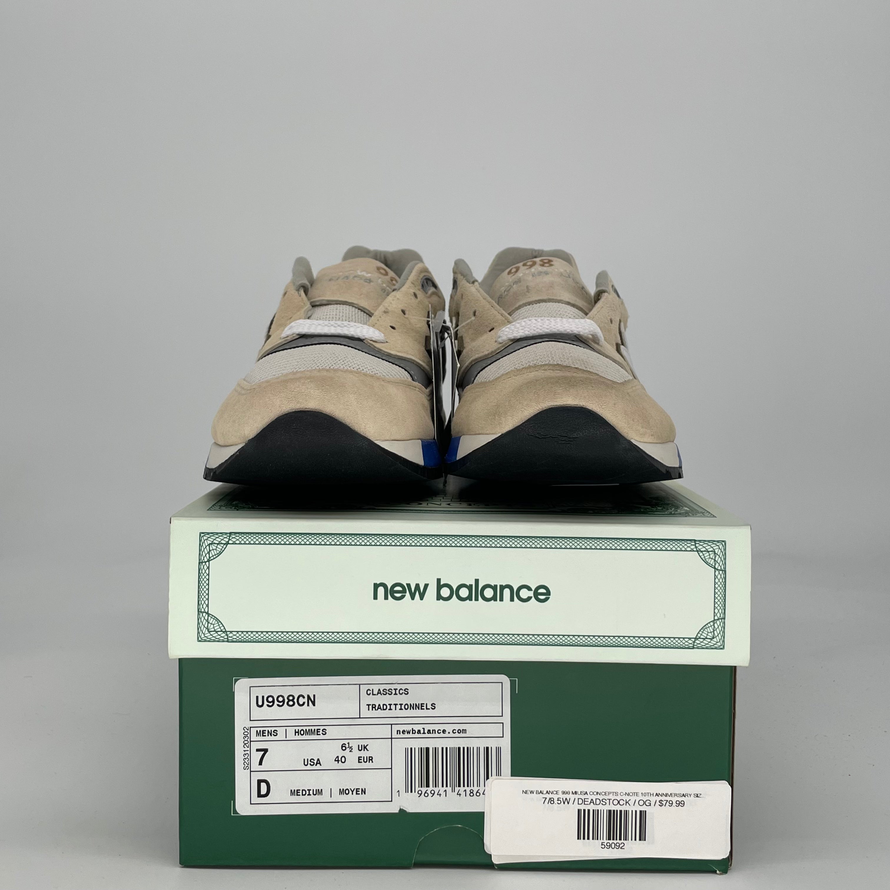 NEW BALANCE 998 MIUSA CONCEPTS C-NOTE 10TH ANNIVERSARY SIZE 7/8.5W U998CN