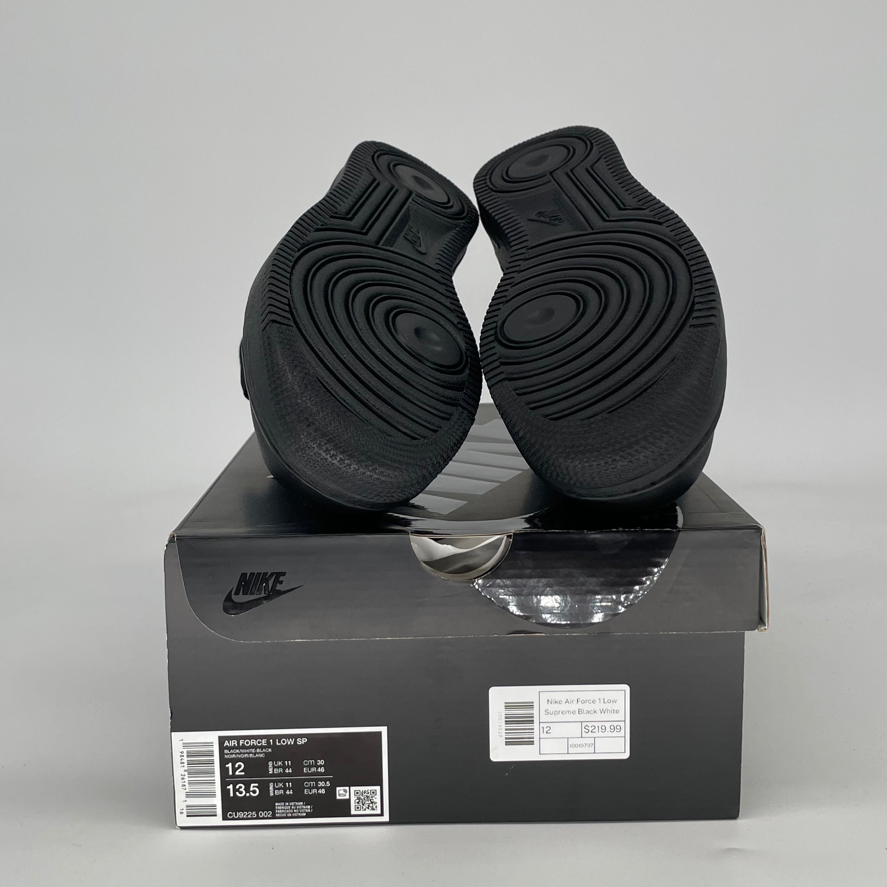 SUPREME X NIKE AIR FORCE 1 LOW BLACK WHITE CU9225-002 SIZE 12/13.5W