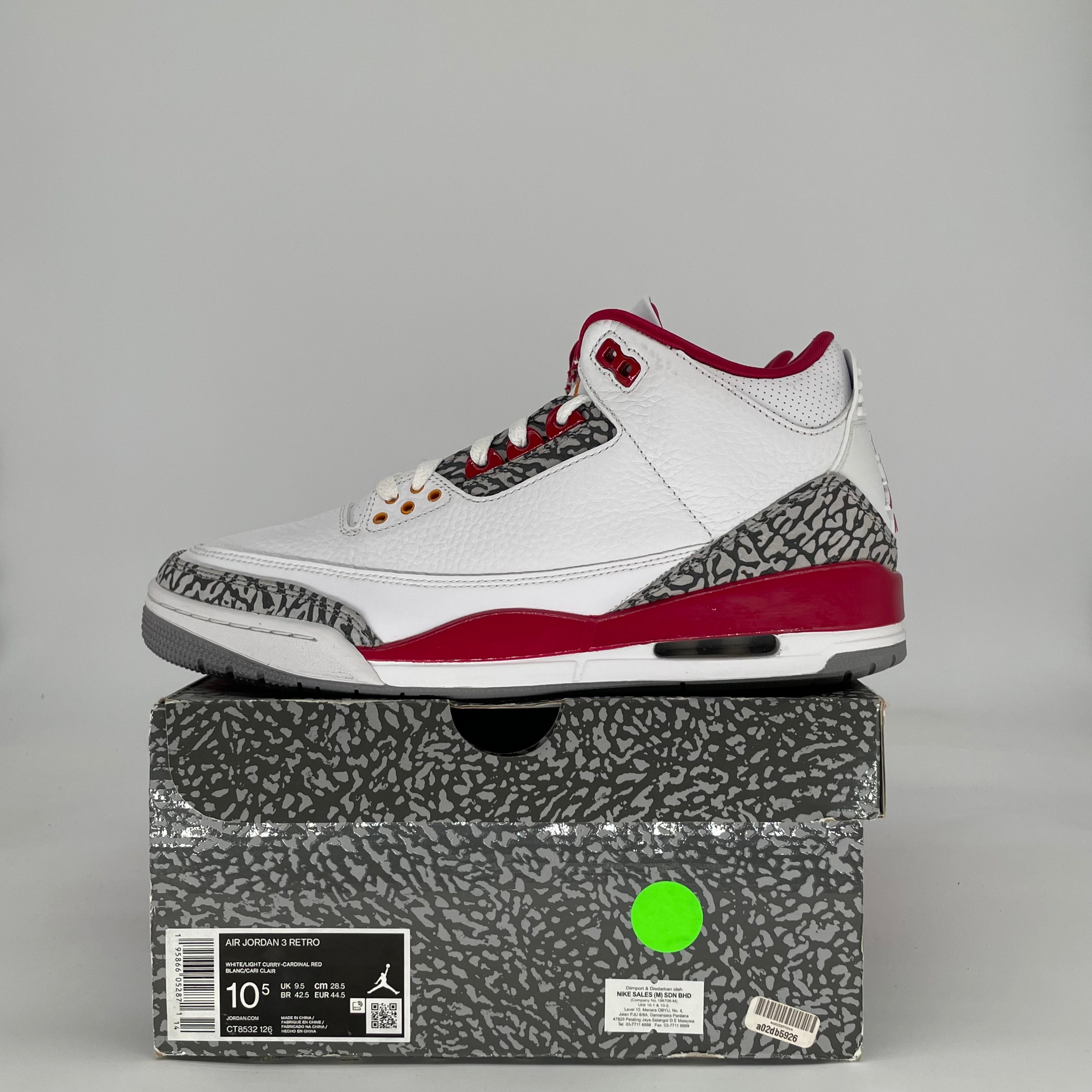 AIR JORDAN 3 CARDINAL RED CT8532-126 SIZE 10.5/12W