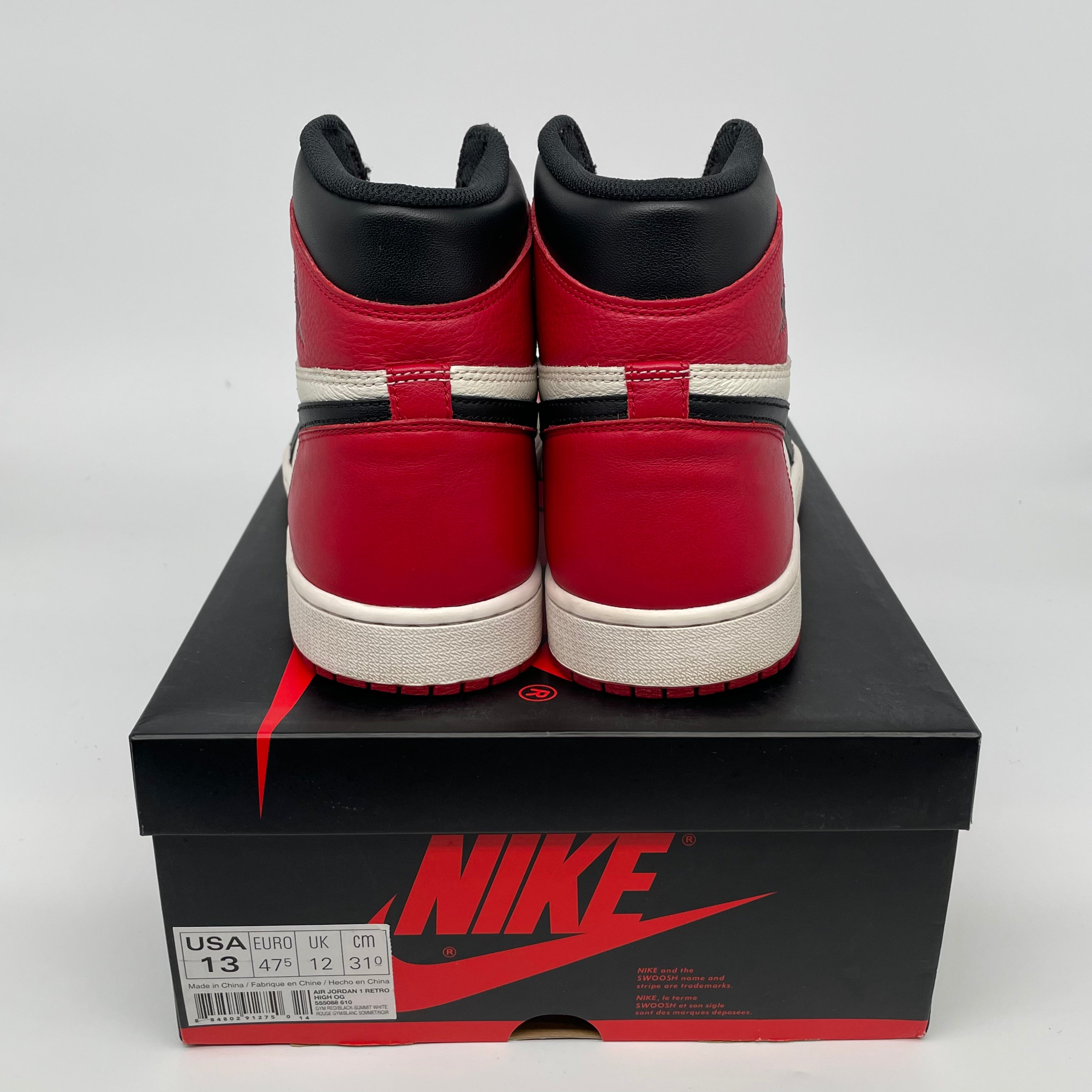 AIR JORDAN 1 BRED TOE 555088-610 SIZE 13/14.5W