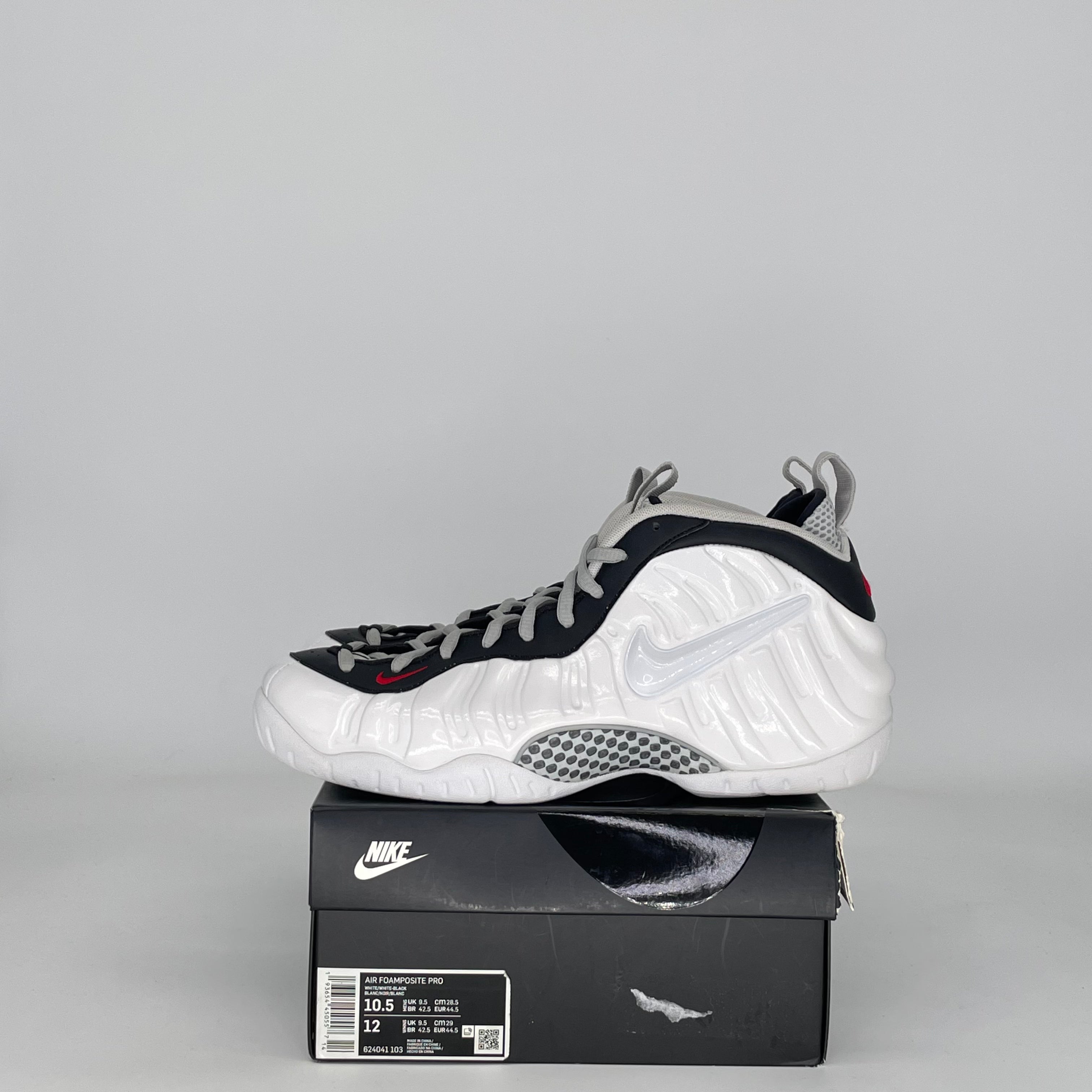 NIKE AIR FOAMPOSITE PRO WHITE BLACK UNIVERSITY RED 624041-103 SIZE 10.5/12W
