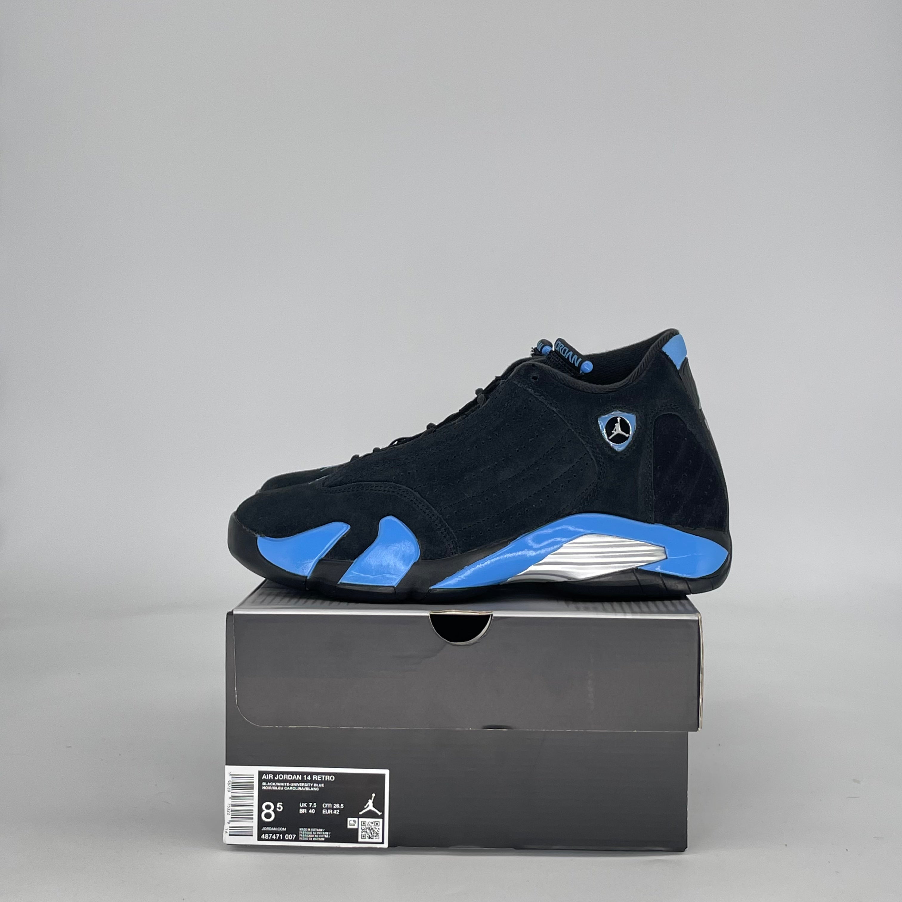AIR JORDAN 14 BLACK UNIVERSITY BLUE 487471-007 SIZE 8.5/10W