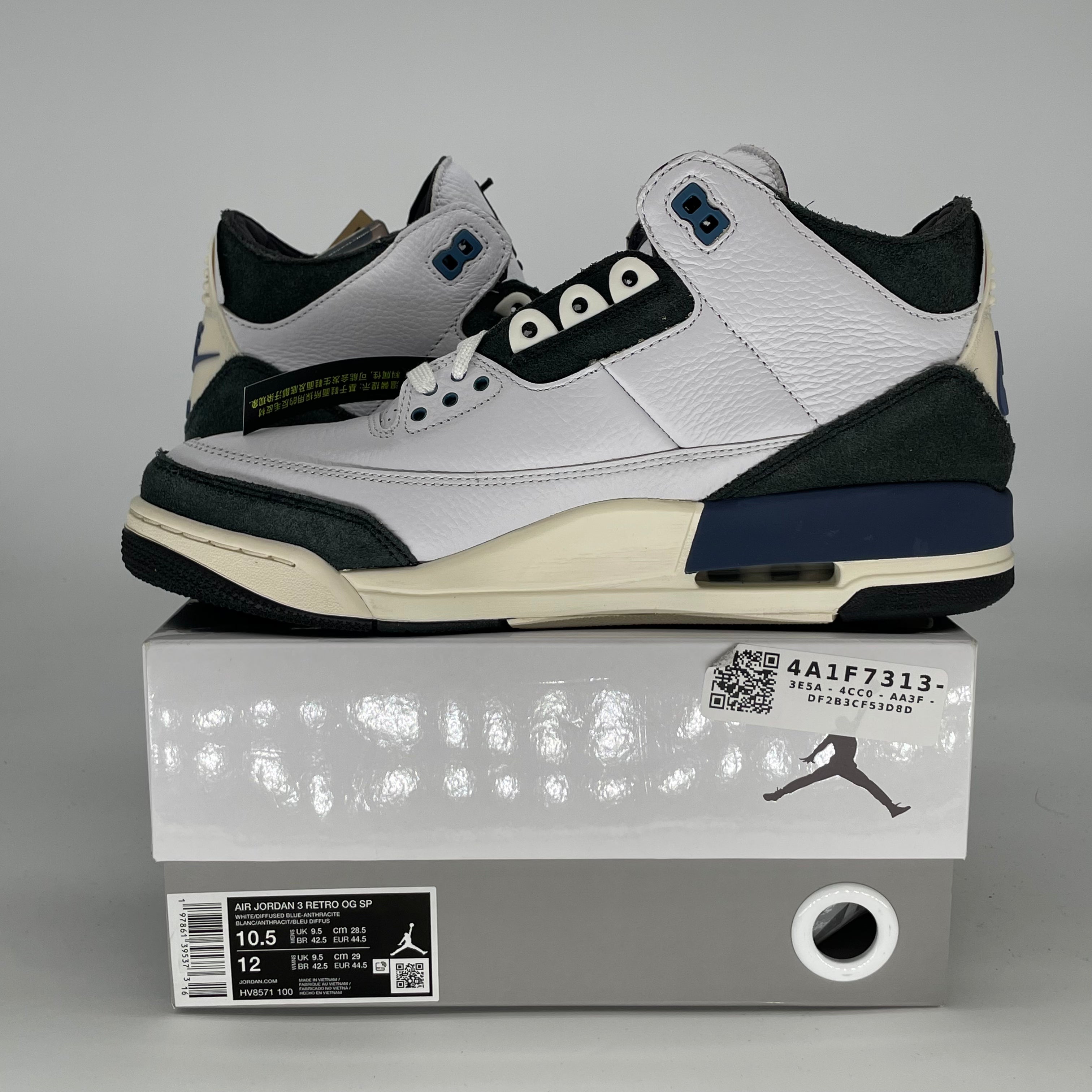 AIR JORDAN 3 A MA MANIERE DIFFUSED BLUE HV8571-100 SIZE 10.5/12W