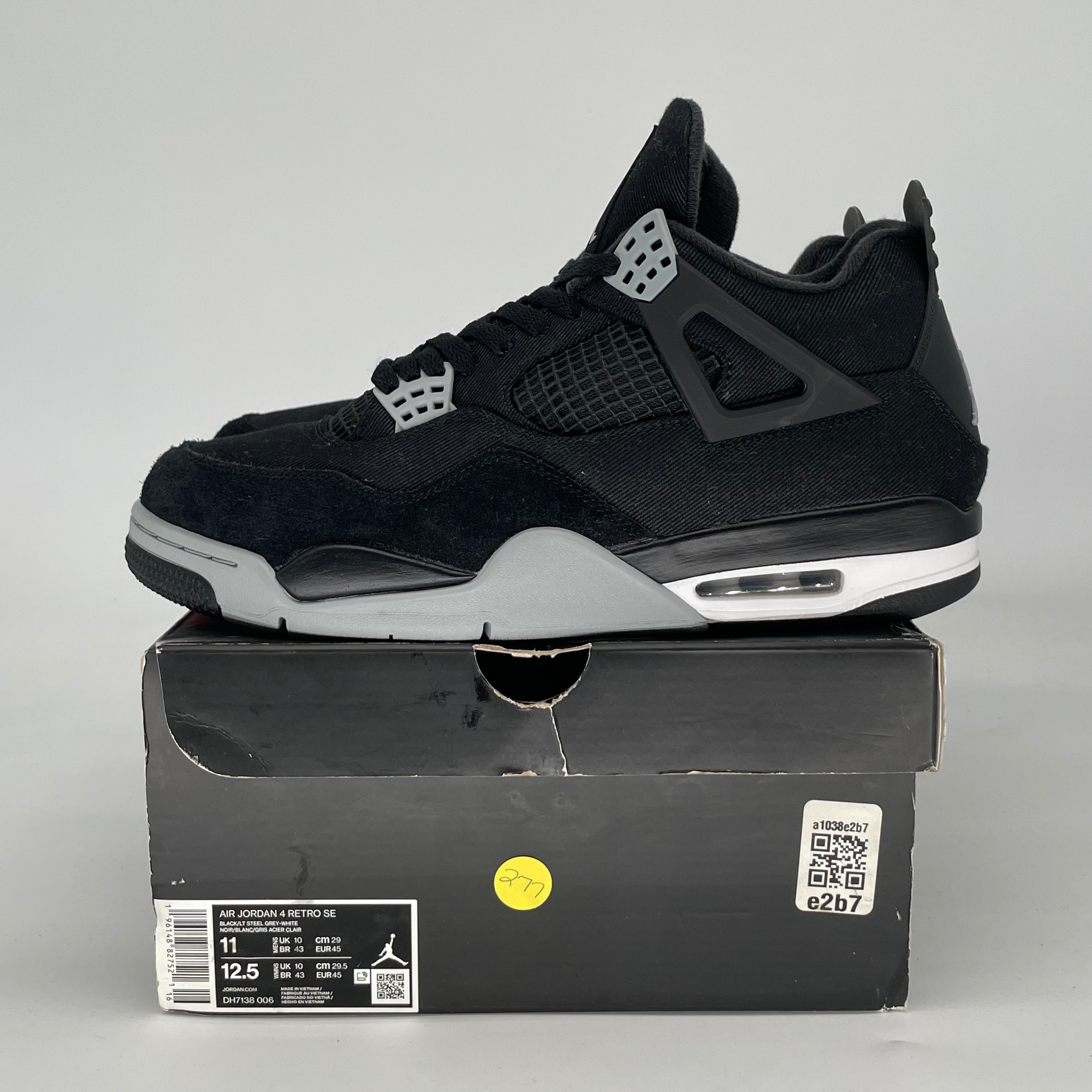 AIR JORDAN 4 BLACK CANVAS DH7138-006 SIZE 11/12.5W