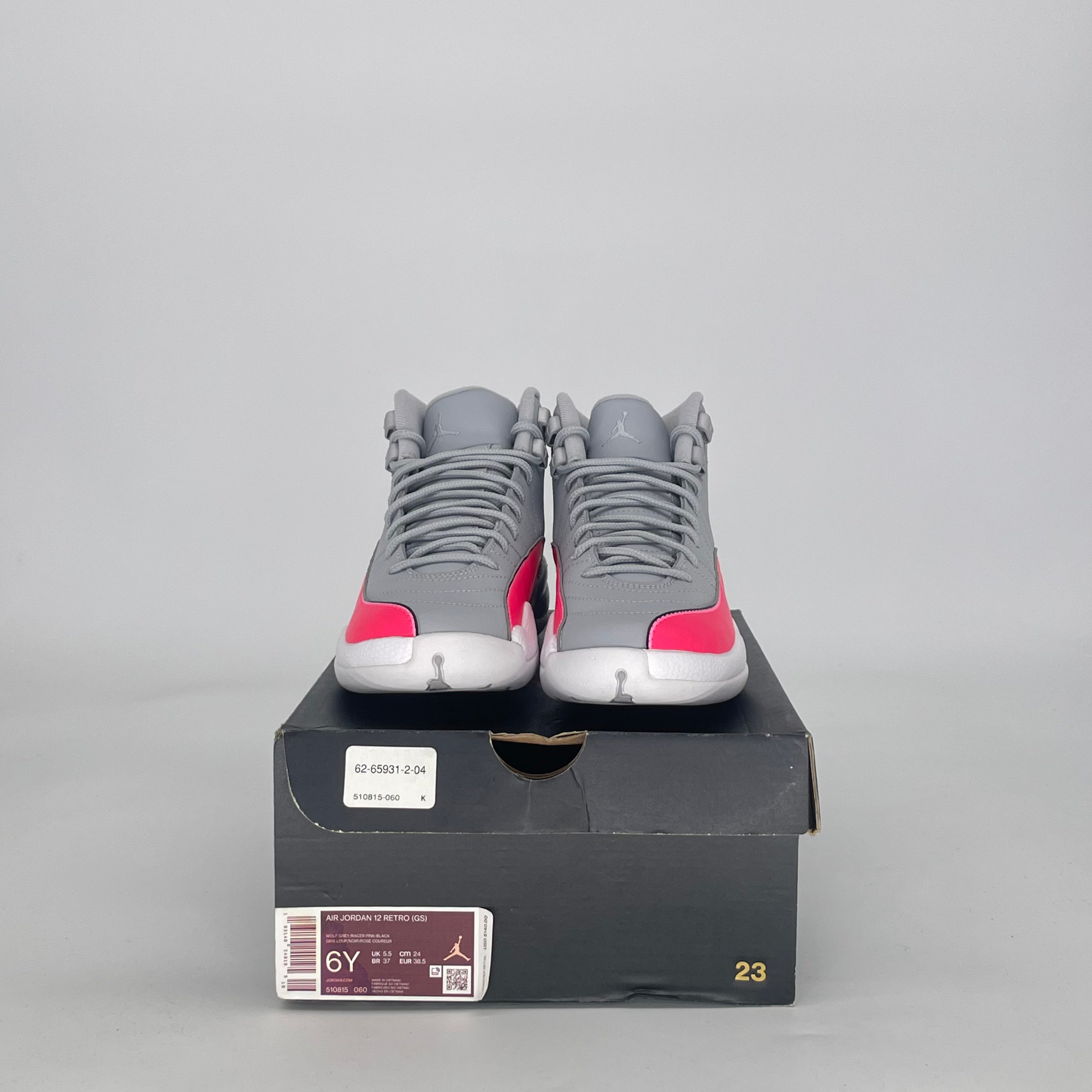 AIR JORDAN 12 WOLF GREY RACER PINK 510815-060 SIZE 6/7.5W GS