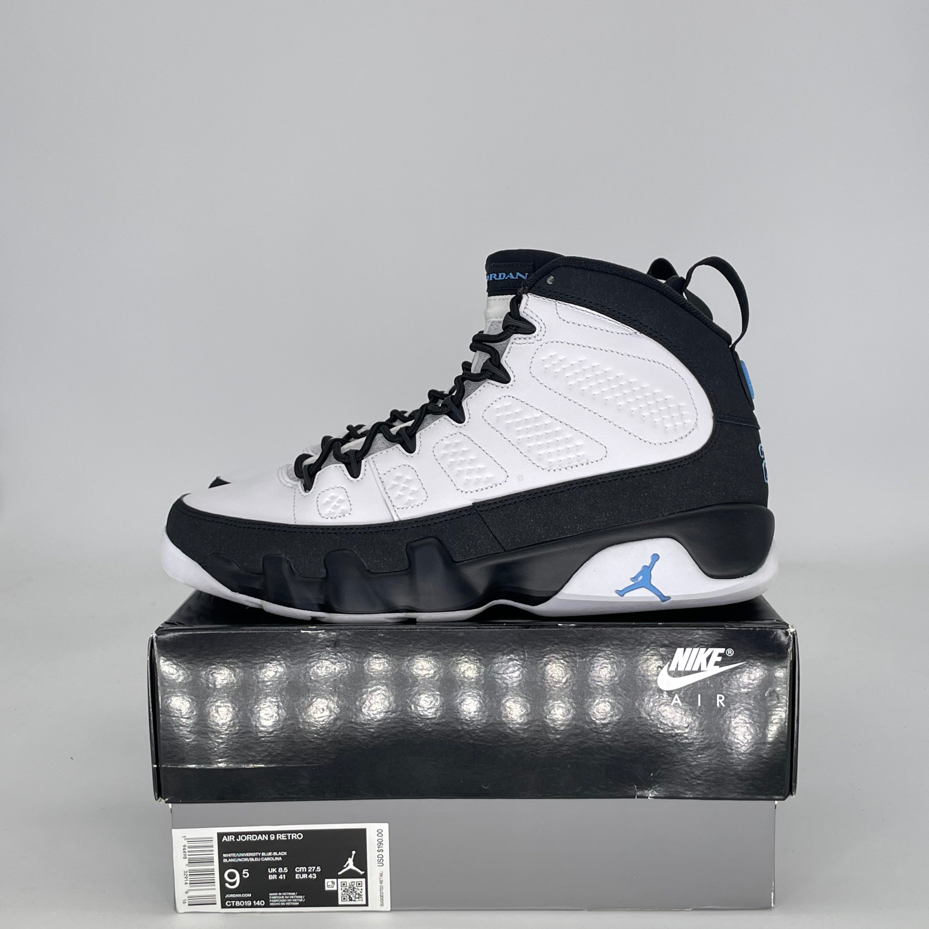 AIR JORDAN 9 UNIVERSITY BLUE CT8019-140 SIZE 9.5/11W