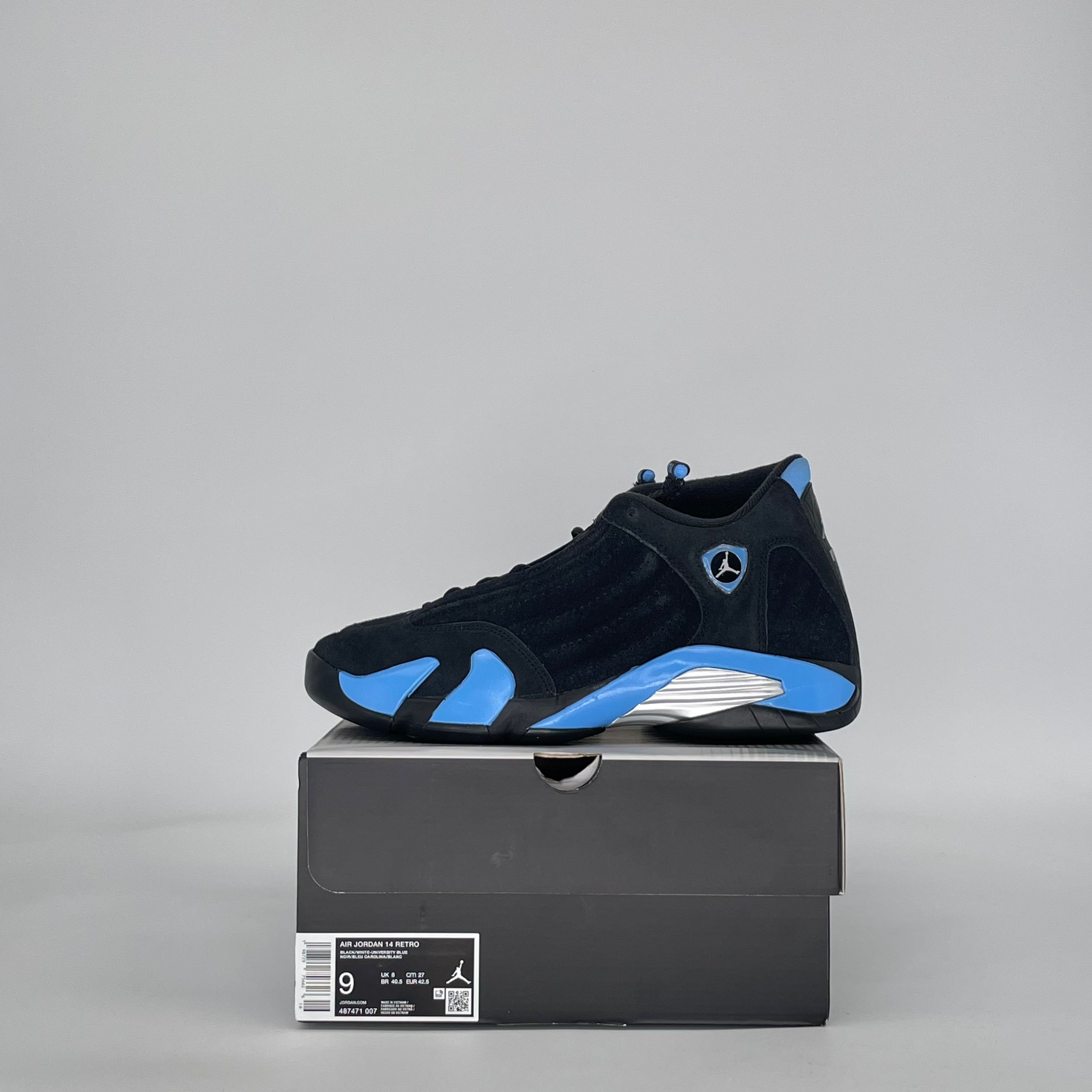 AIR JORDAN 14 BLACK UNIVERSITY BLUE 487471-007 SIZE 9/10.5W