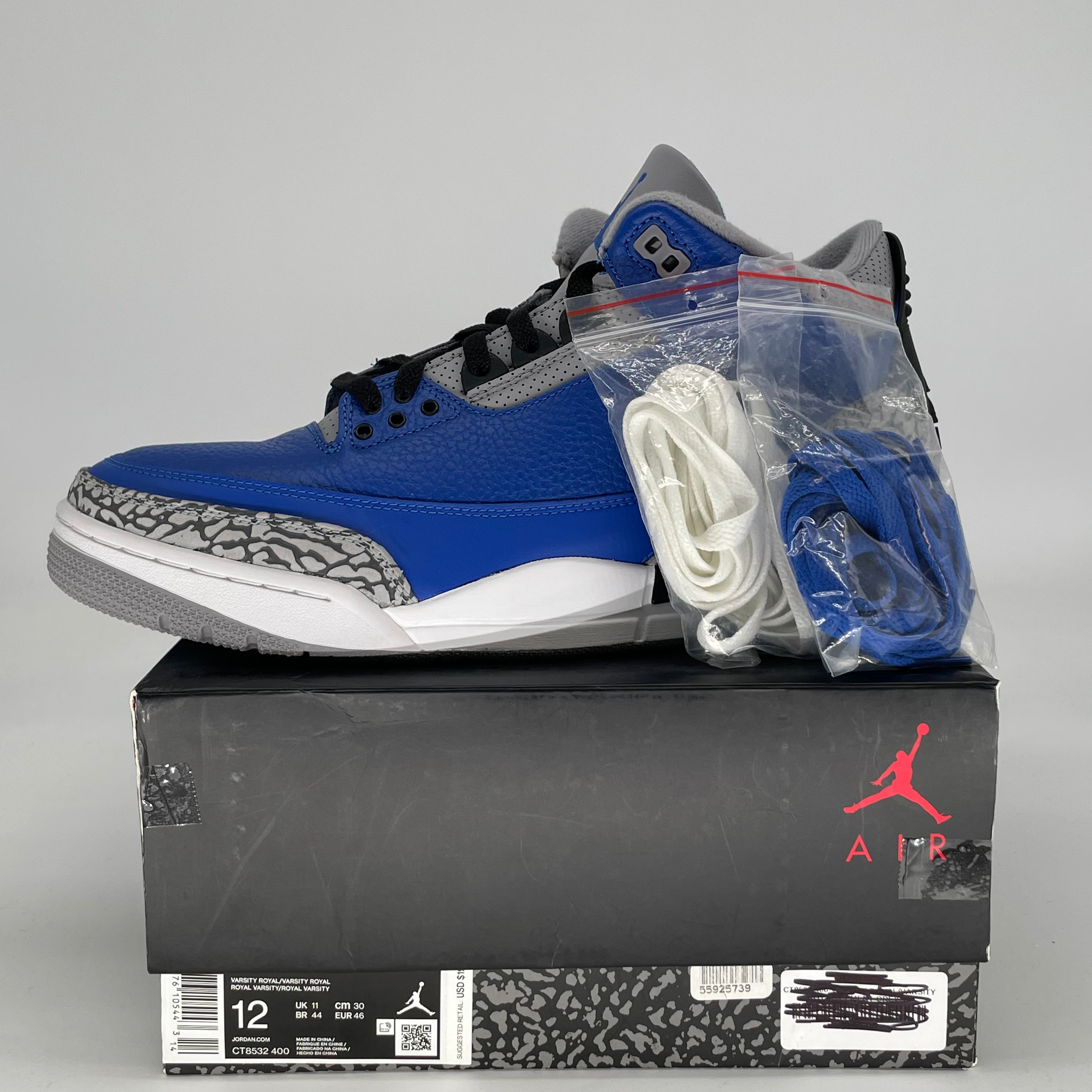 AIR JORDAN 3 VARSITY ROYAL CEMENT CT8532-400 SIZE 12/13.5W