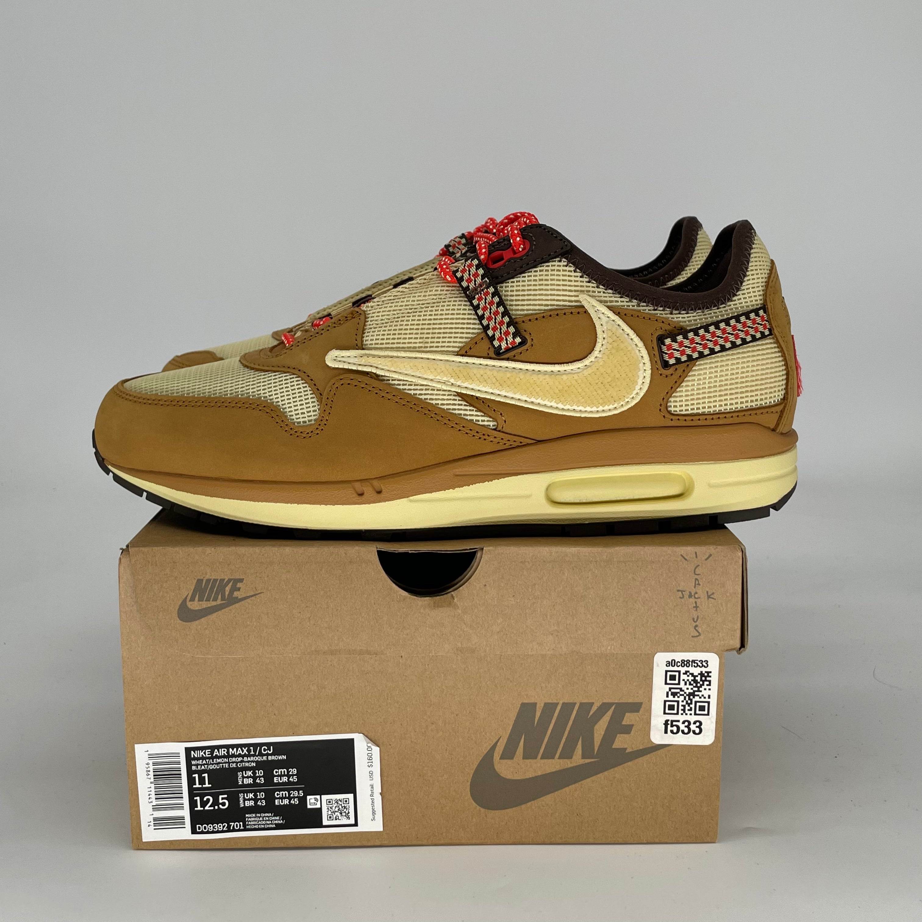 TRAVIS SCOTT X NIKE AIR MAX 1 LEMON DROP DO9392-701 SIZE 11/12.5W