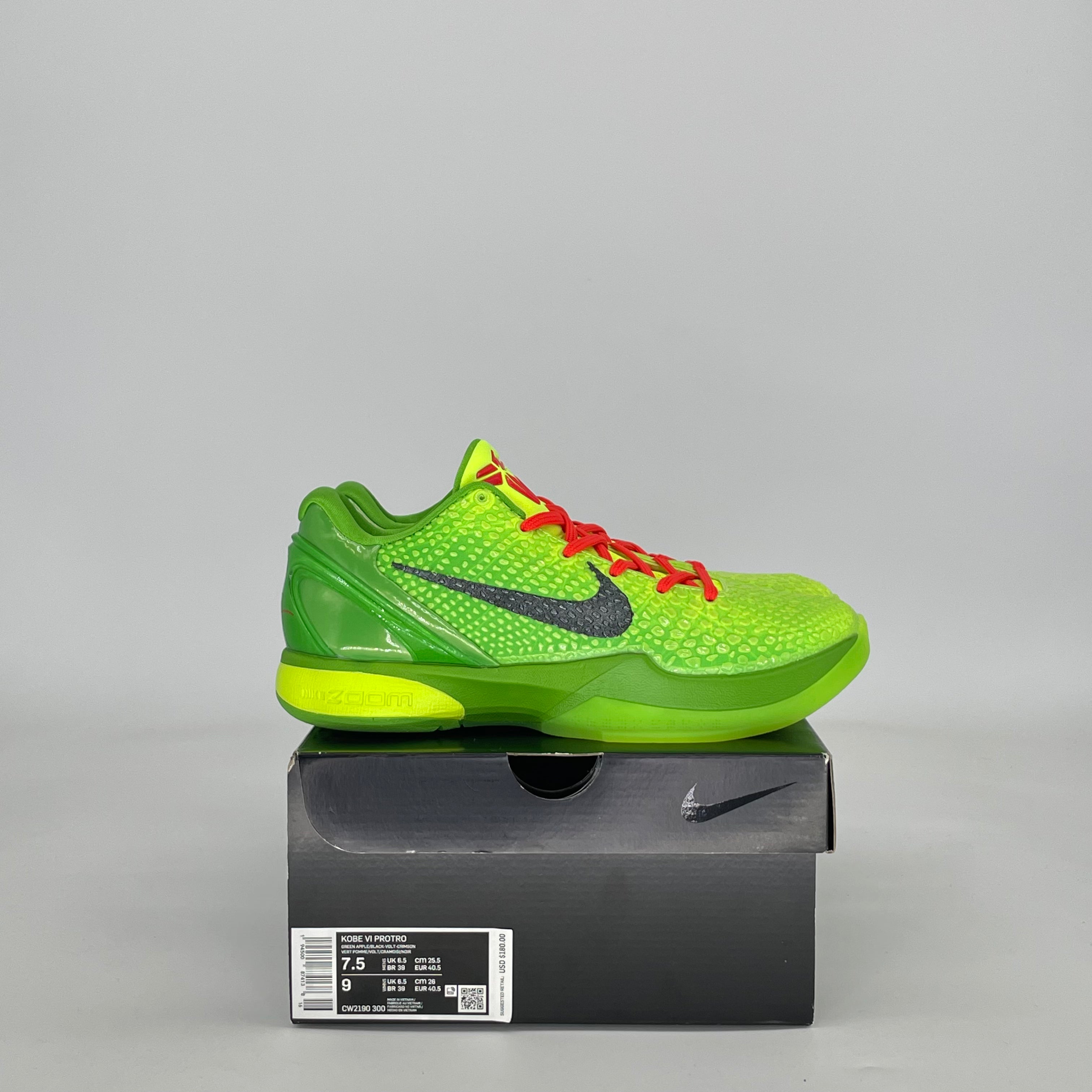 NIKE KOBE 6 PROTRO GRINCH (2020) CW2190-300 SIZE 7.5/9W MENS