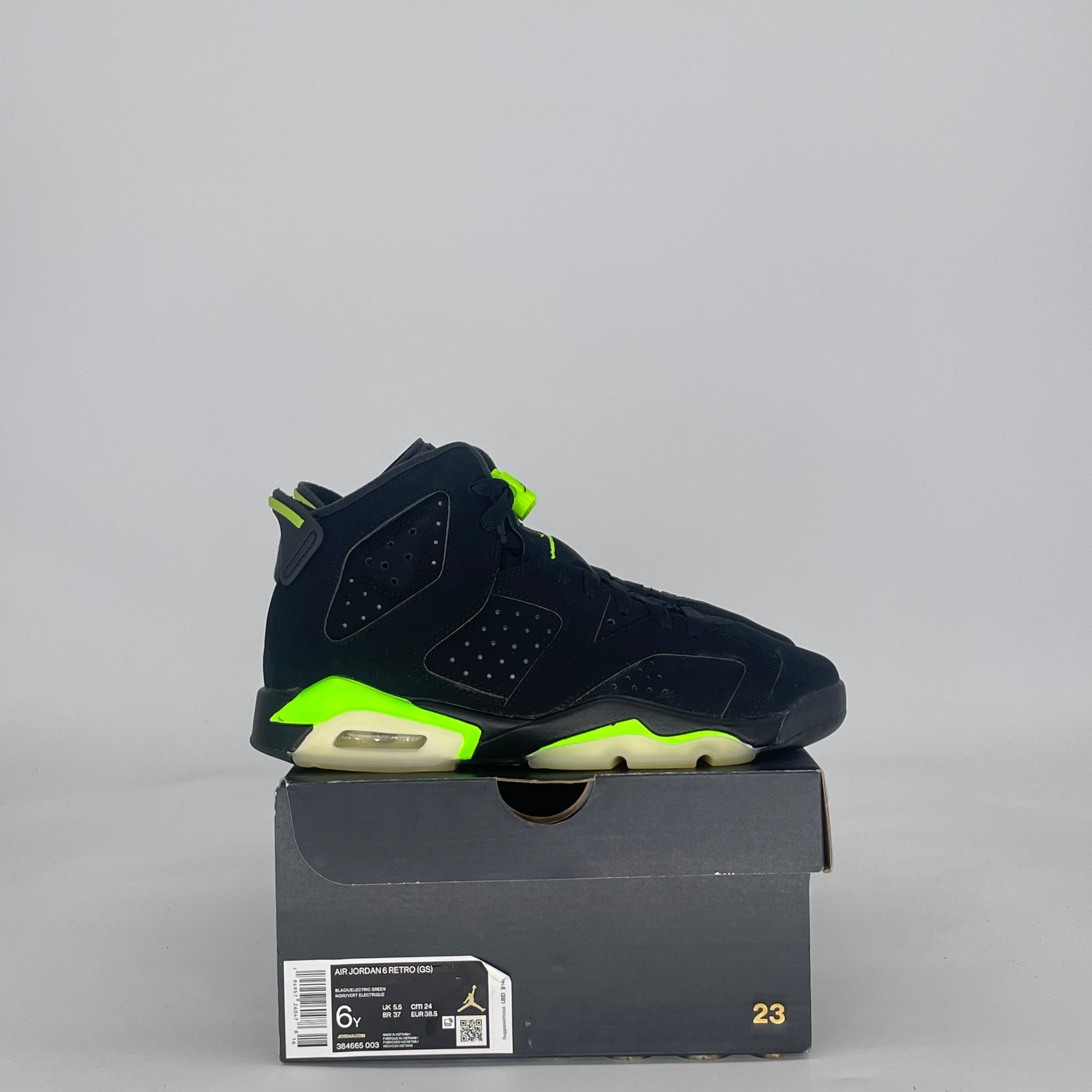 AIR JORDAN 6 ELECTRIC GREEN 384665-003 SIZE 6/7.5W GS