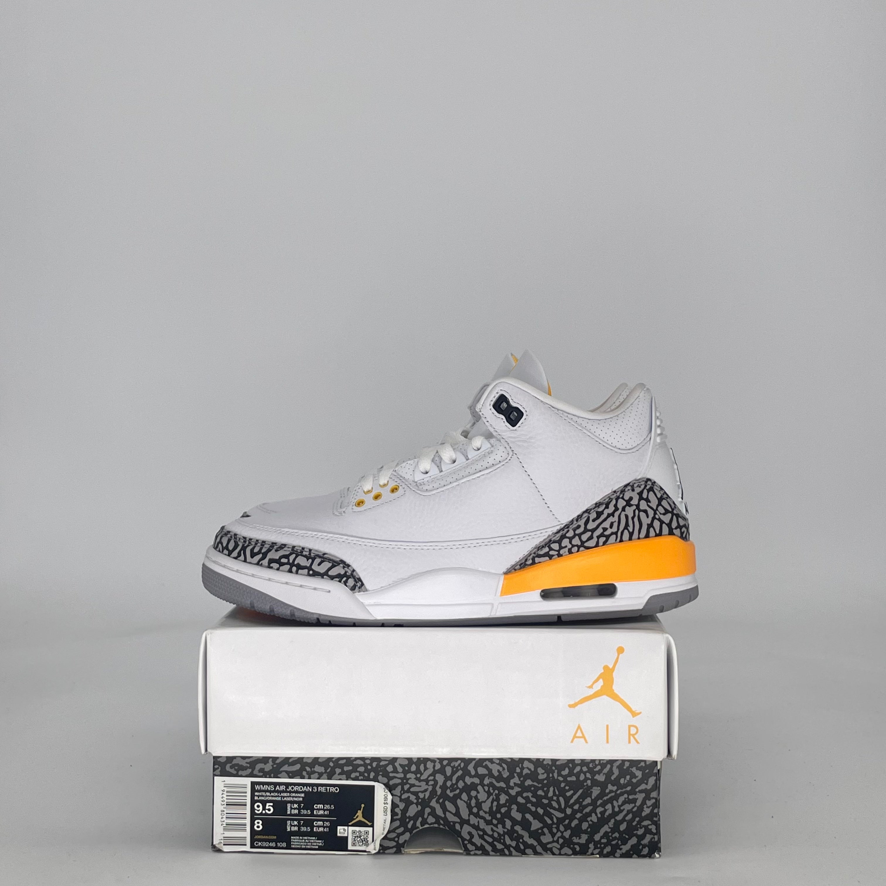 AIR JORDAN 3 LASER ORANGE CK9246-108 SIZE 8/9.5W