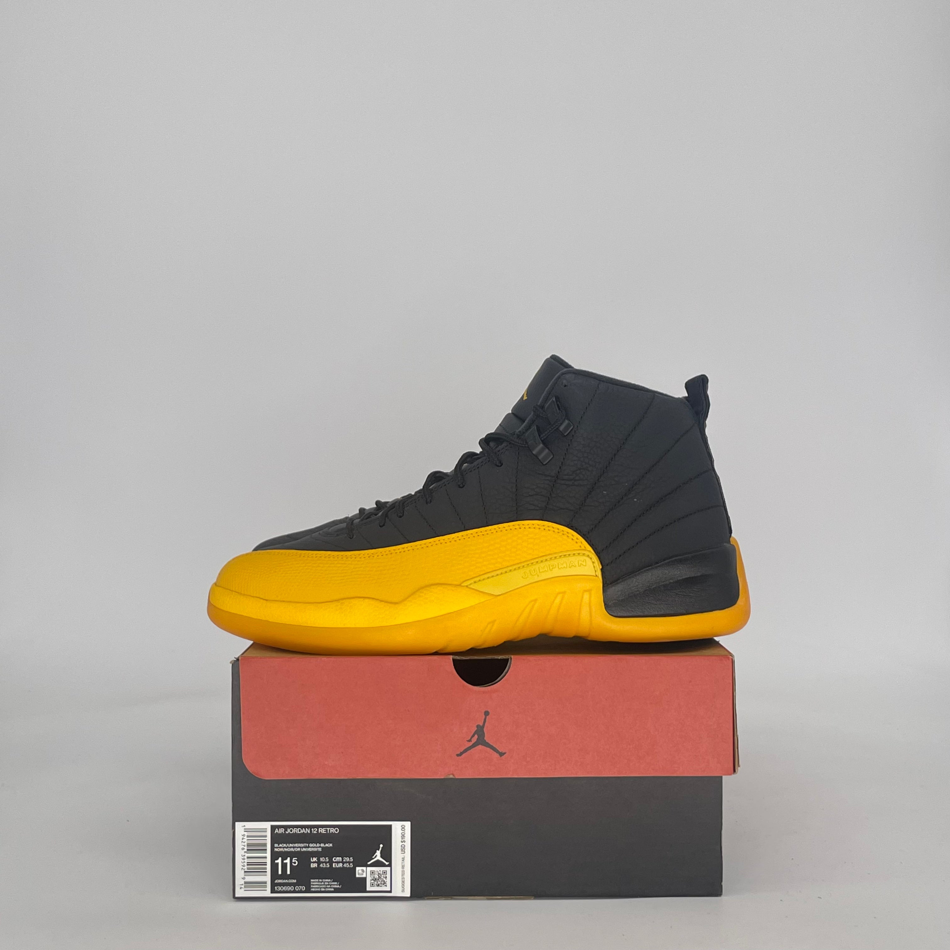 AIR JORDAN 12 BLACK UNIVERSITY GOLD 130690-070 SIZE 11.5/13W