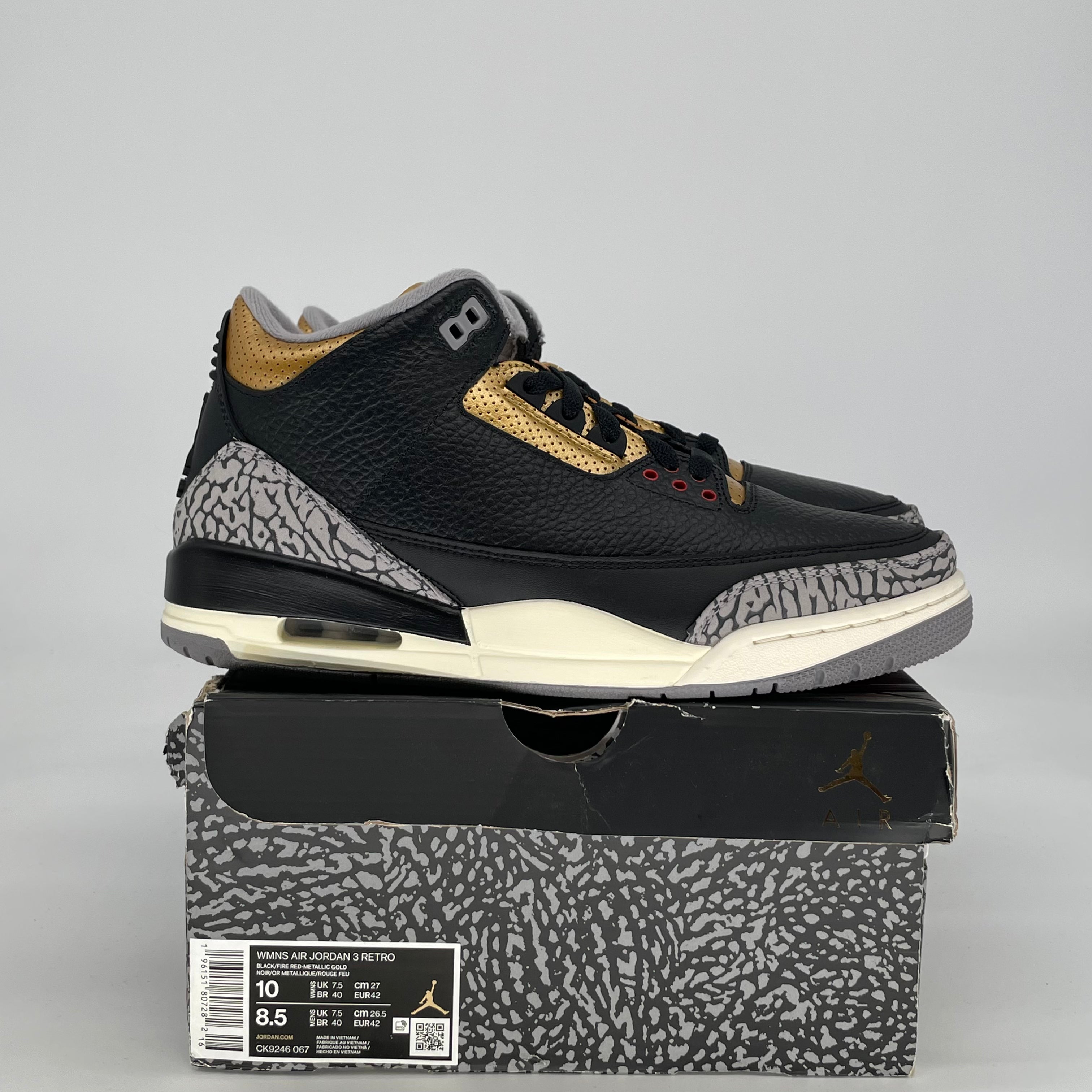 AIR JORDAN 3 BLACK CEMENT GOLD W CK9246-067 SIZE 8.5/10W
