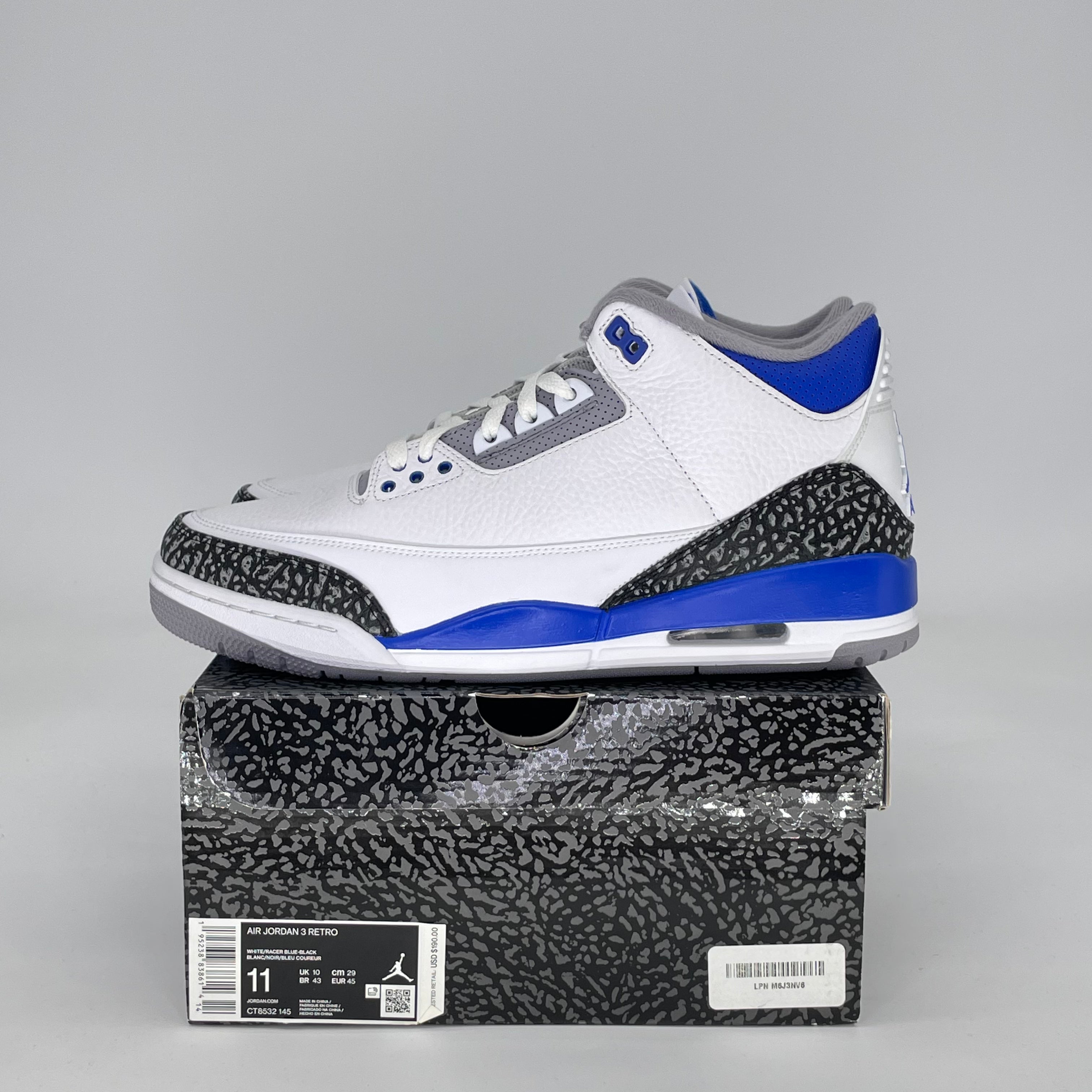 AIR JORDAN 3 RACER BLUE CT8532-145 SIZE 11/12.5W