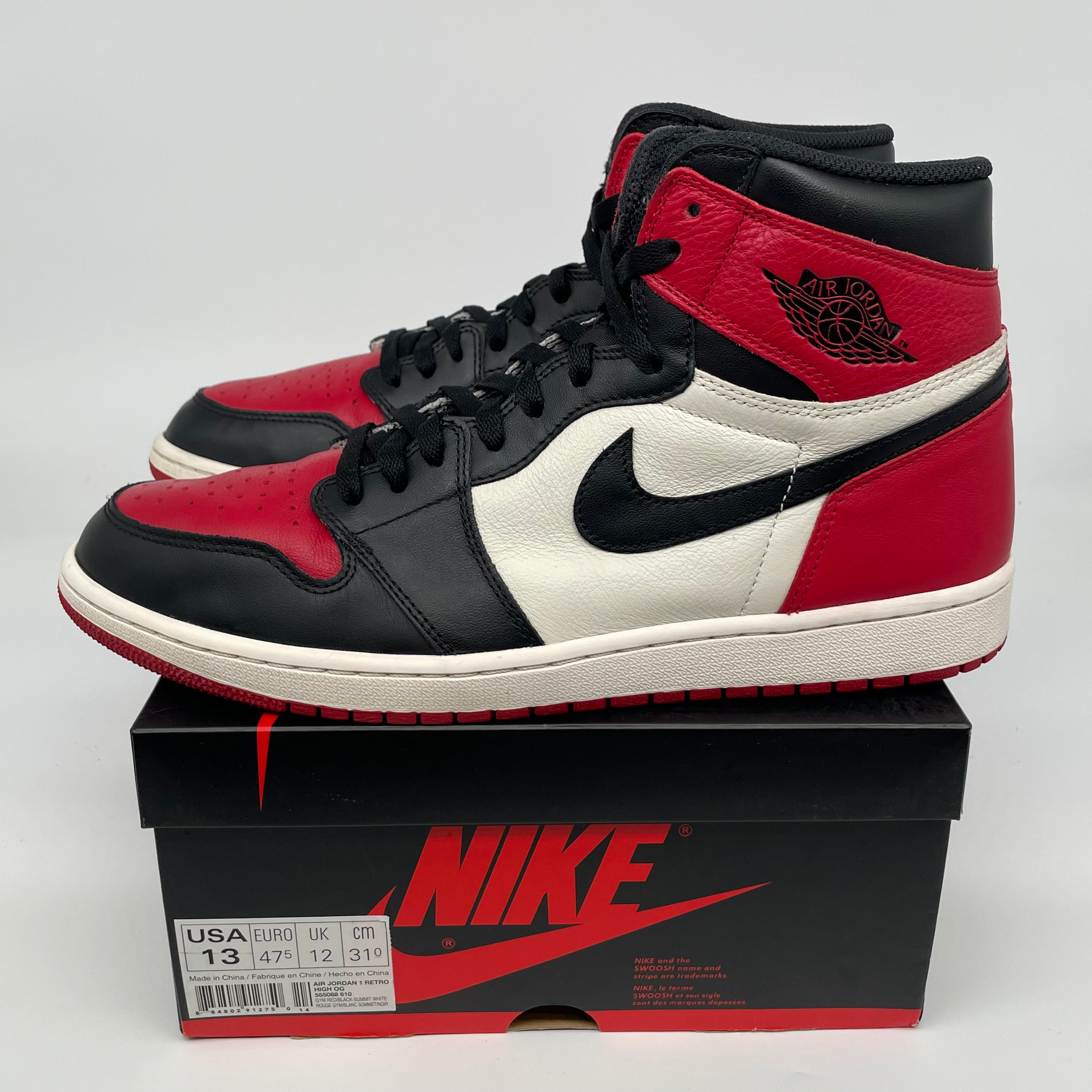 AIR JORDAN 1 BRED TOE 555088-610 SIZE 13/14.5W